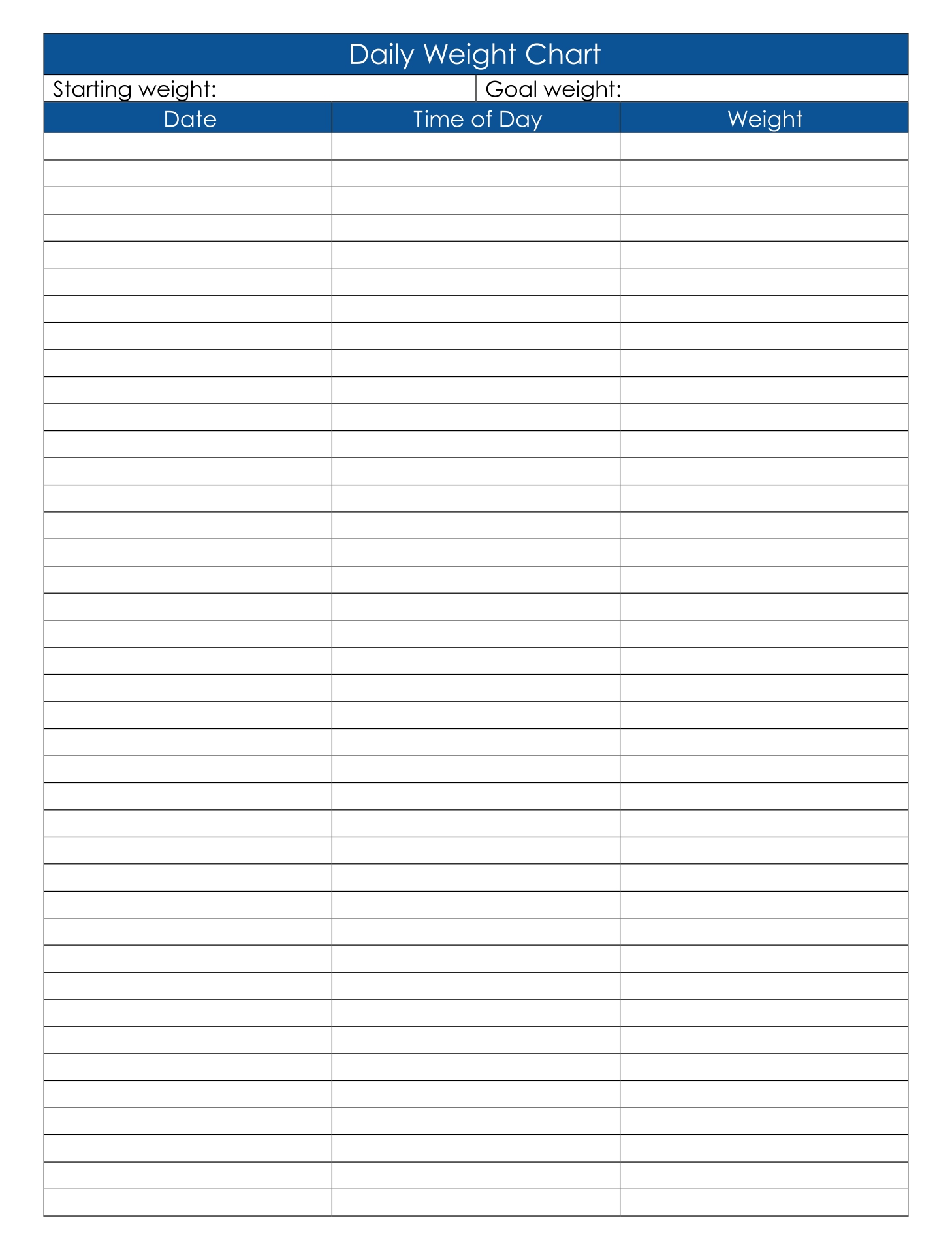 Weight Loss Tracker Printable Template Printable Templates