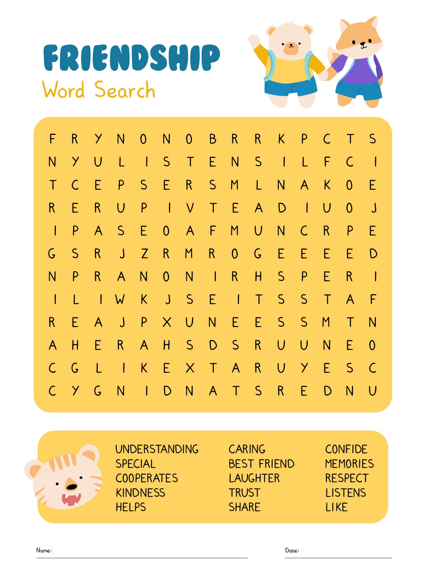 Friend Word Searches for Middle School