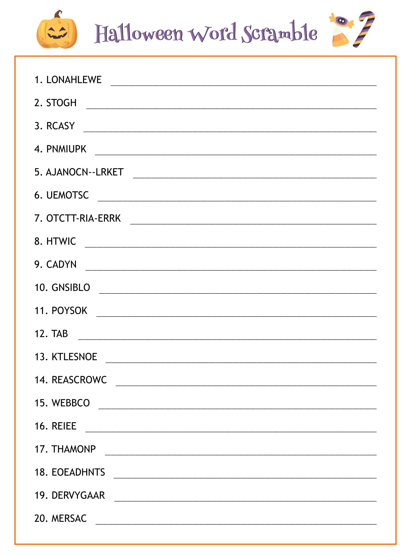  Printable Halloween Word Scramble Games