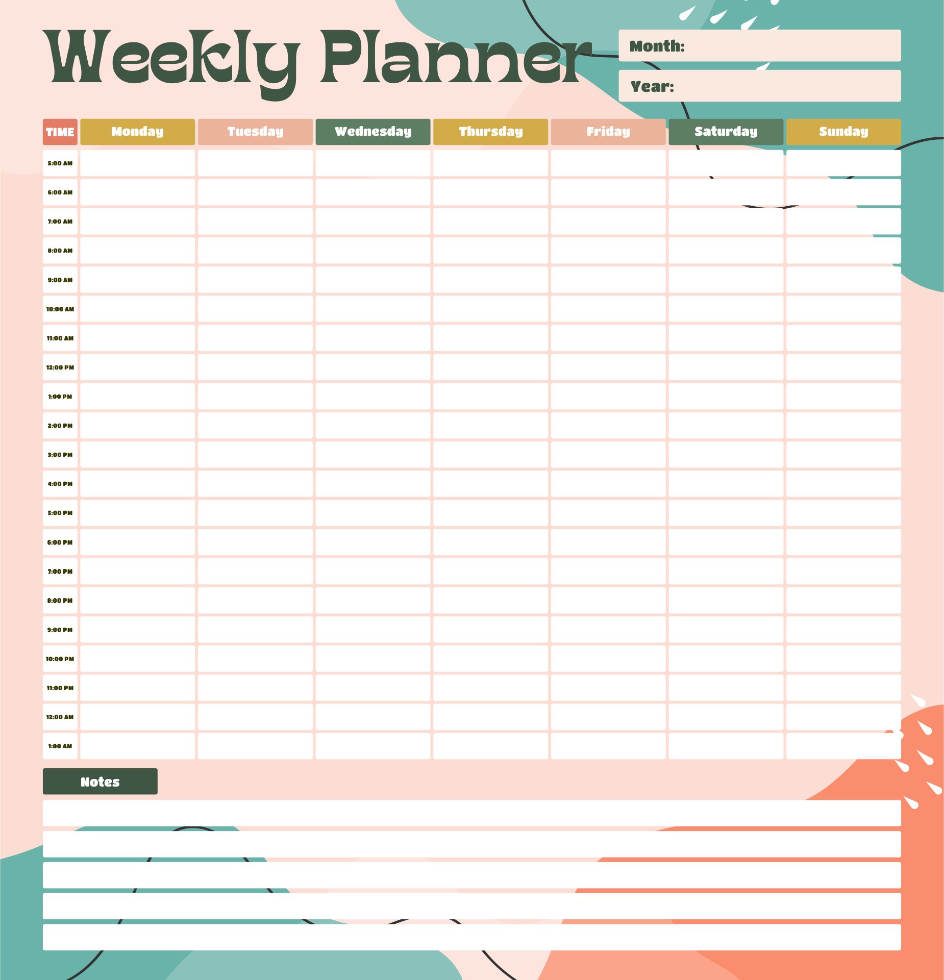 Hourly Planner Page Printable Calendar