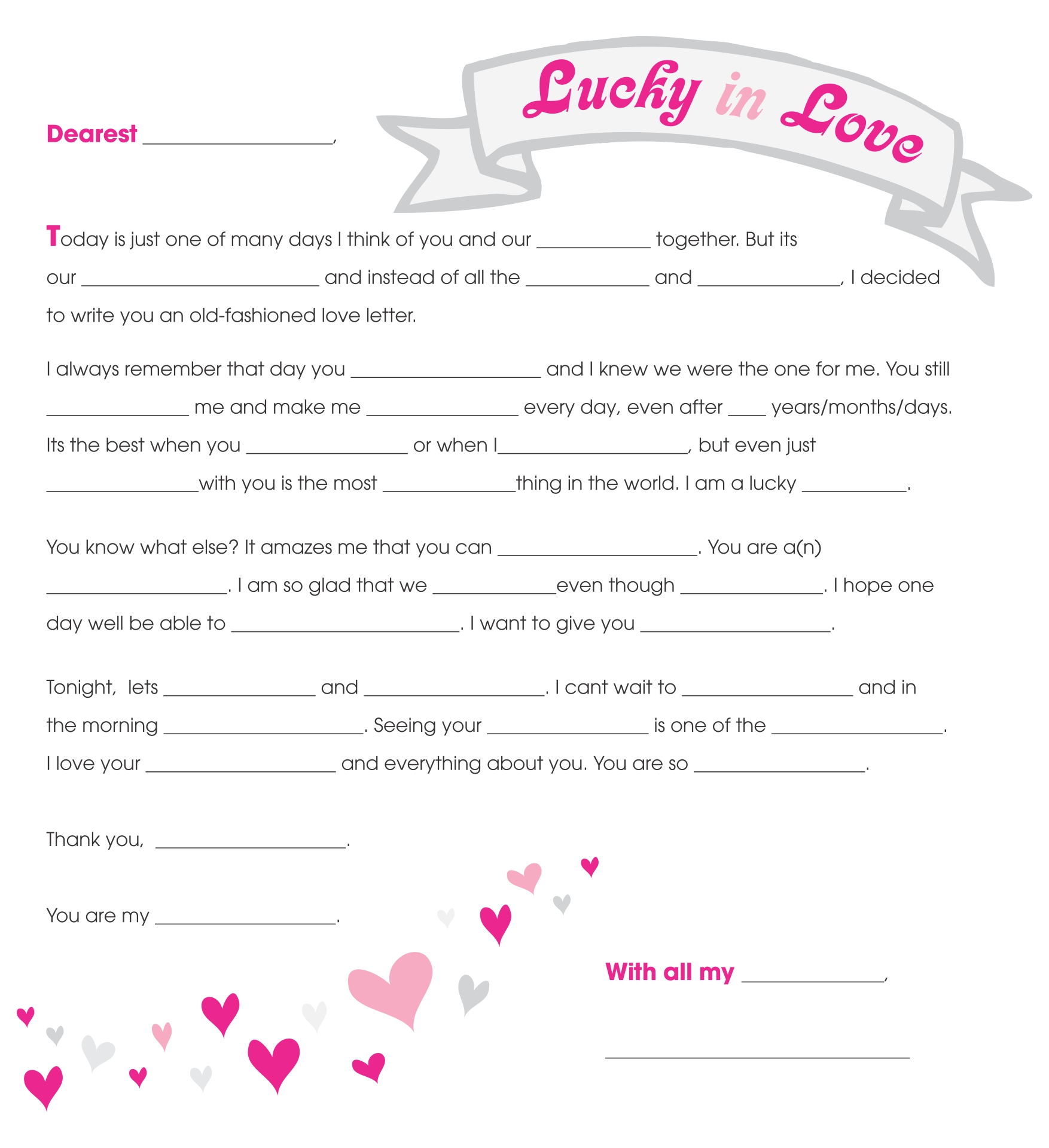 Love Letter Mad Libs Printable