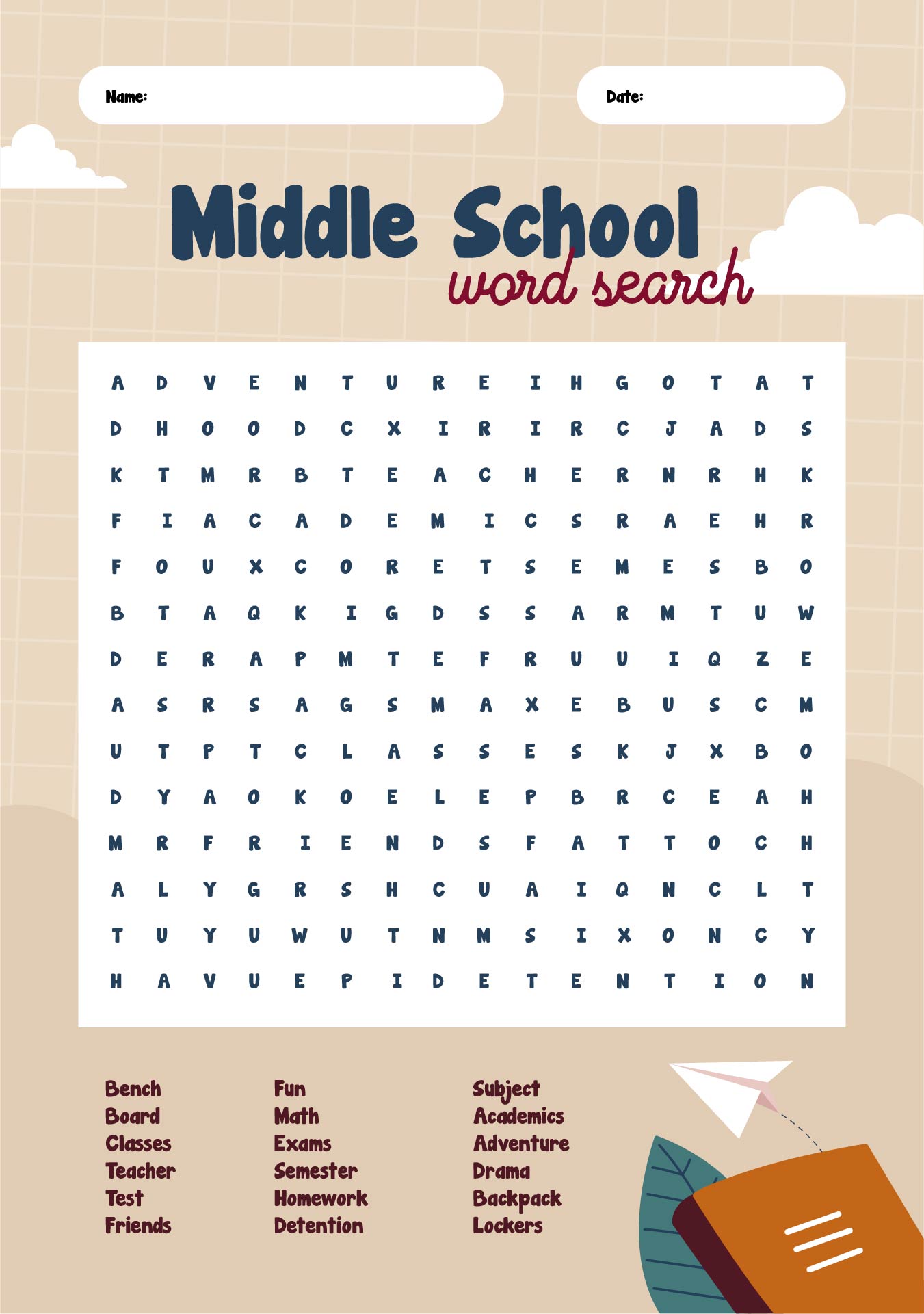 Printable Word Searches for Middle School