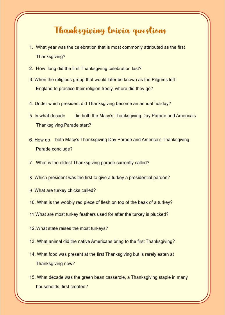 9 Best Printable Thanksgiving Trivia Printablee Com