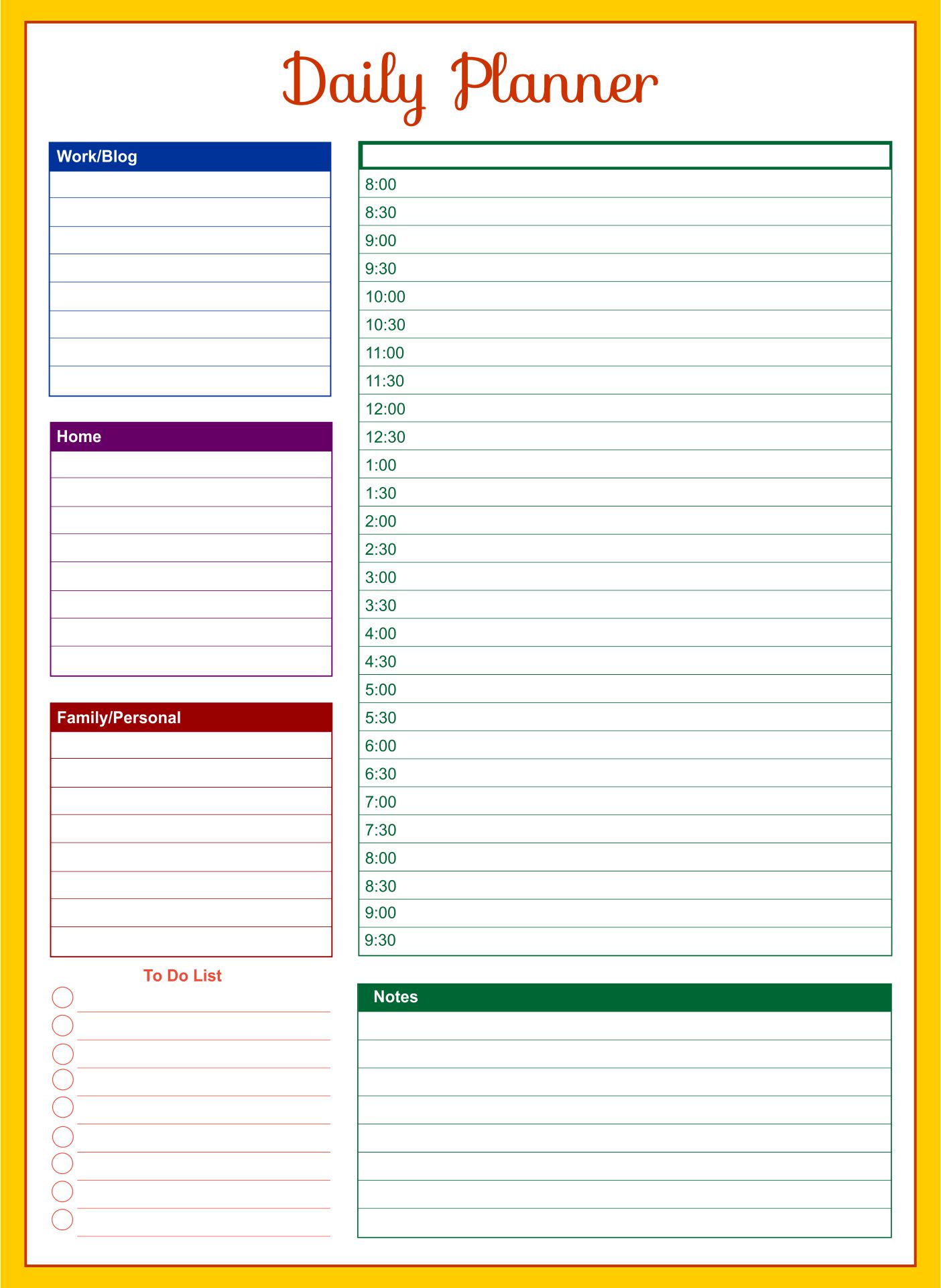 Free Printable Day Planner With Times