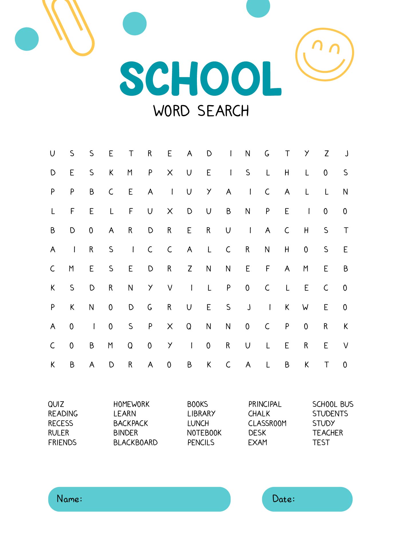 School Word Search Puzzles