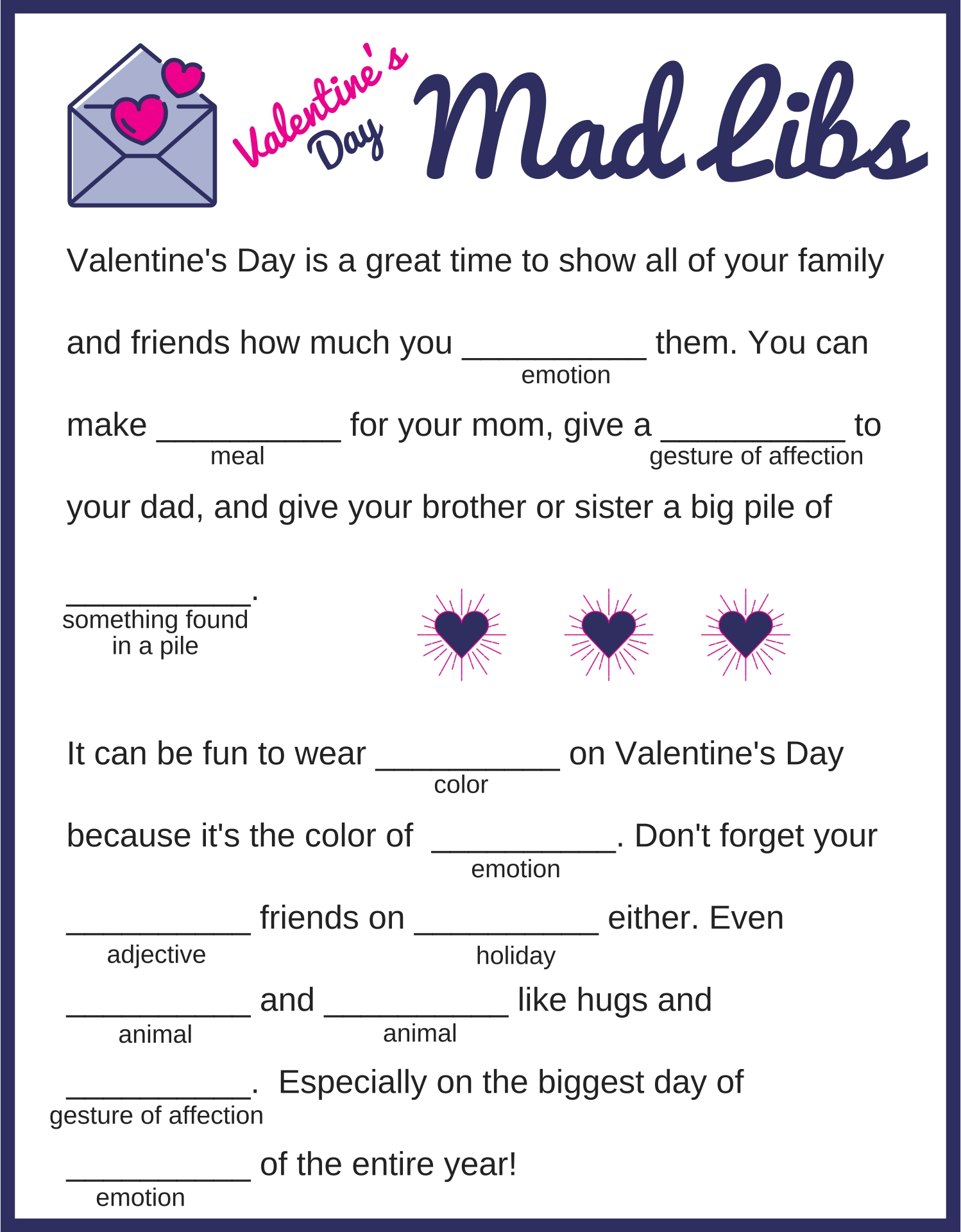 Valentines Day Mad Libs Printable