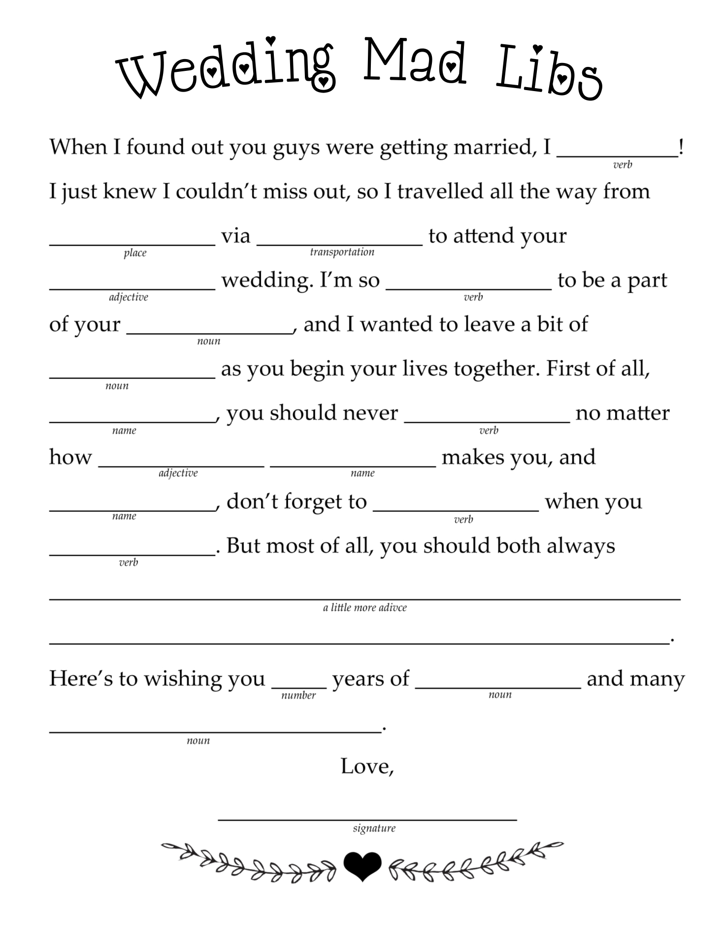 10 Best Love Letter Mad Libs Printable