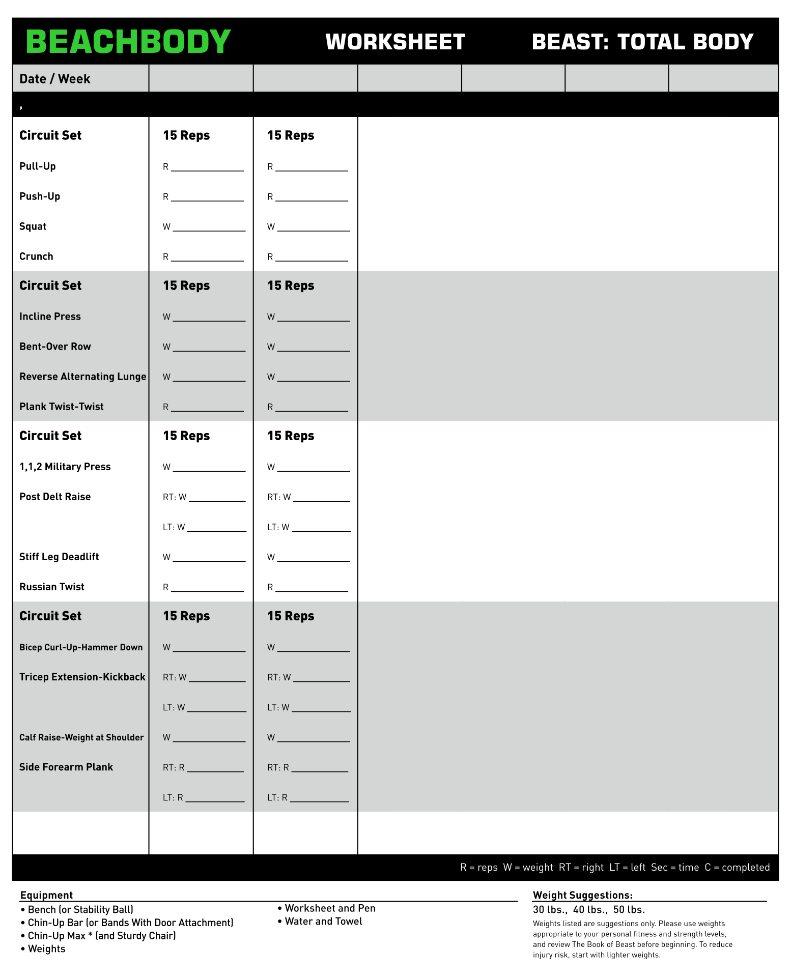 Printable Insanity Workout Schedule