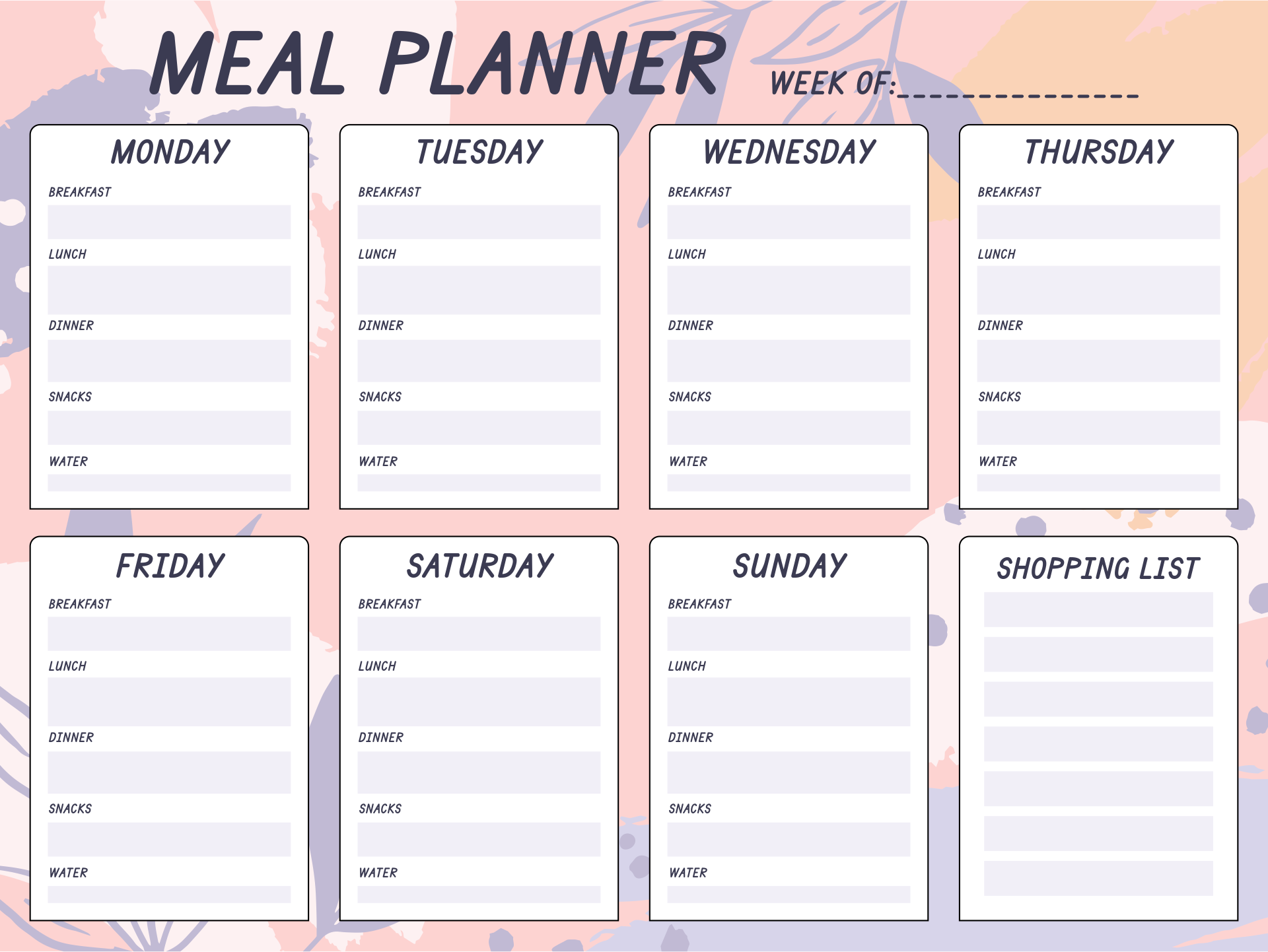 7 Day Menu Planner Template