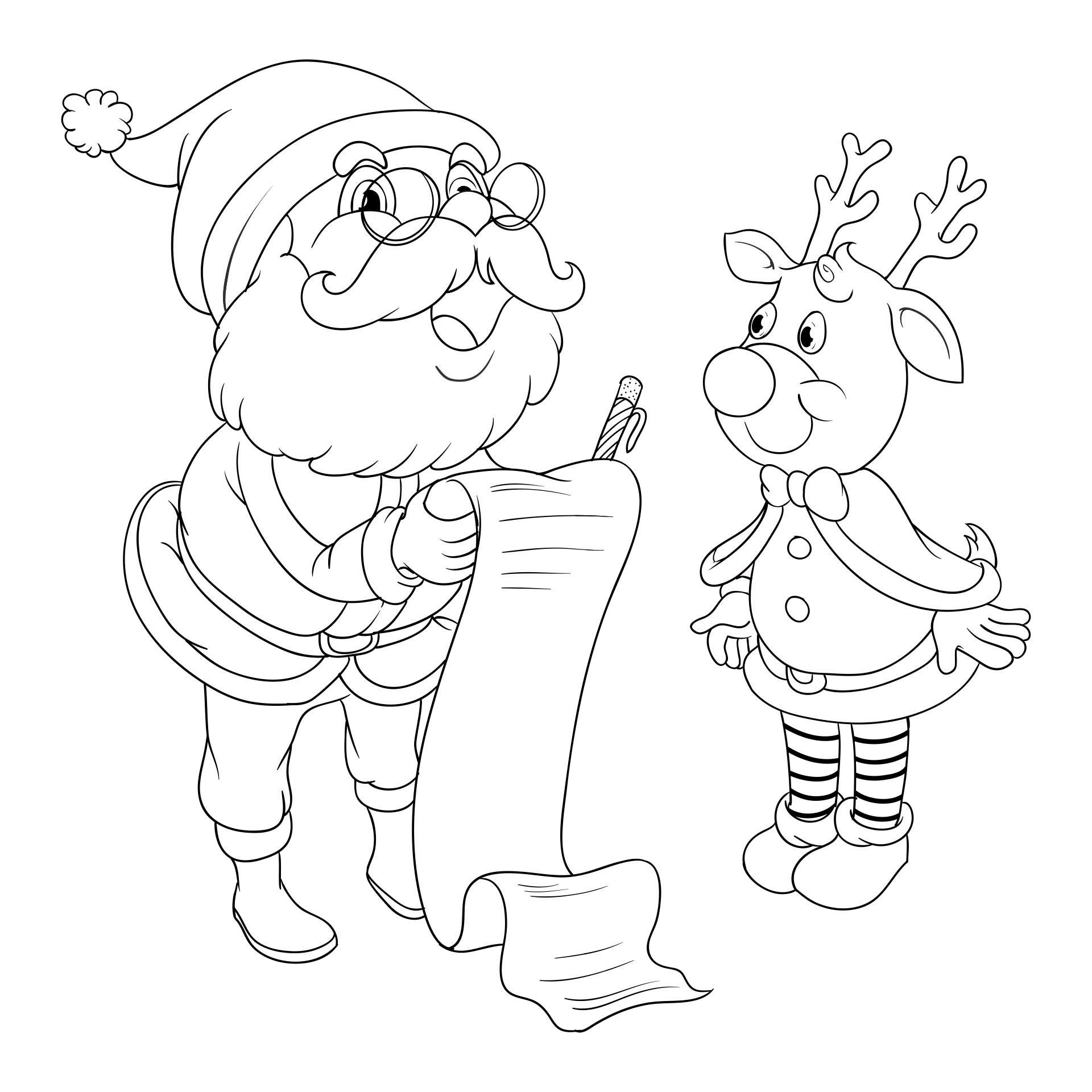 Christmas Santa and Reindeer Coloring Pages