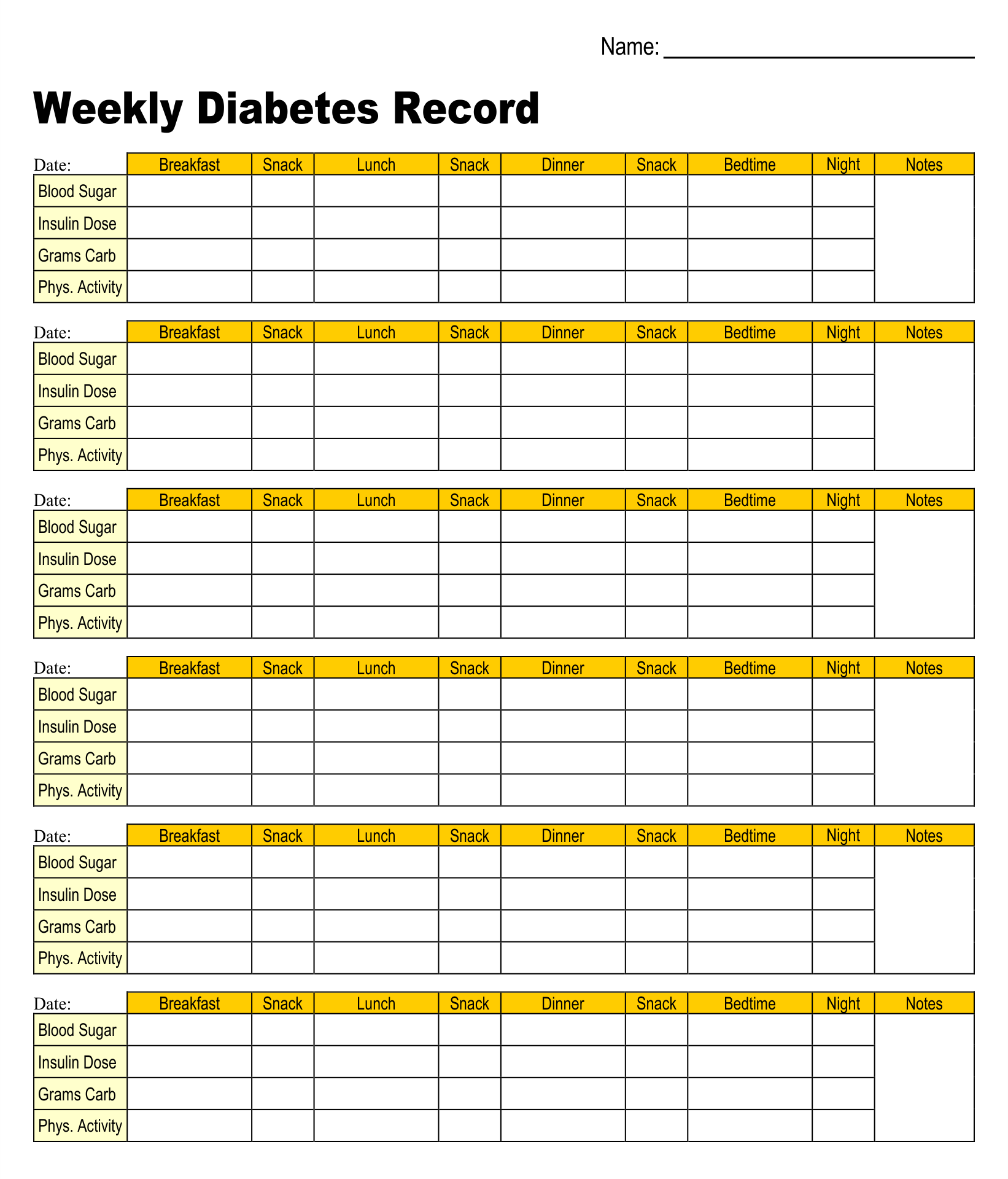 Free Printable Diabetic Charts