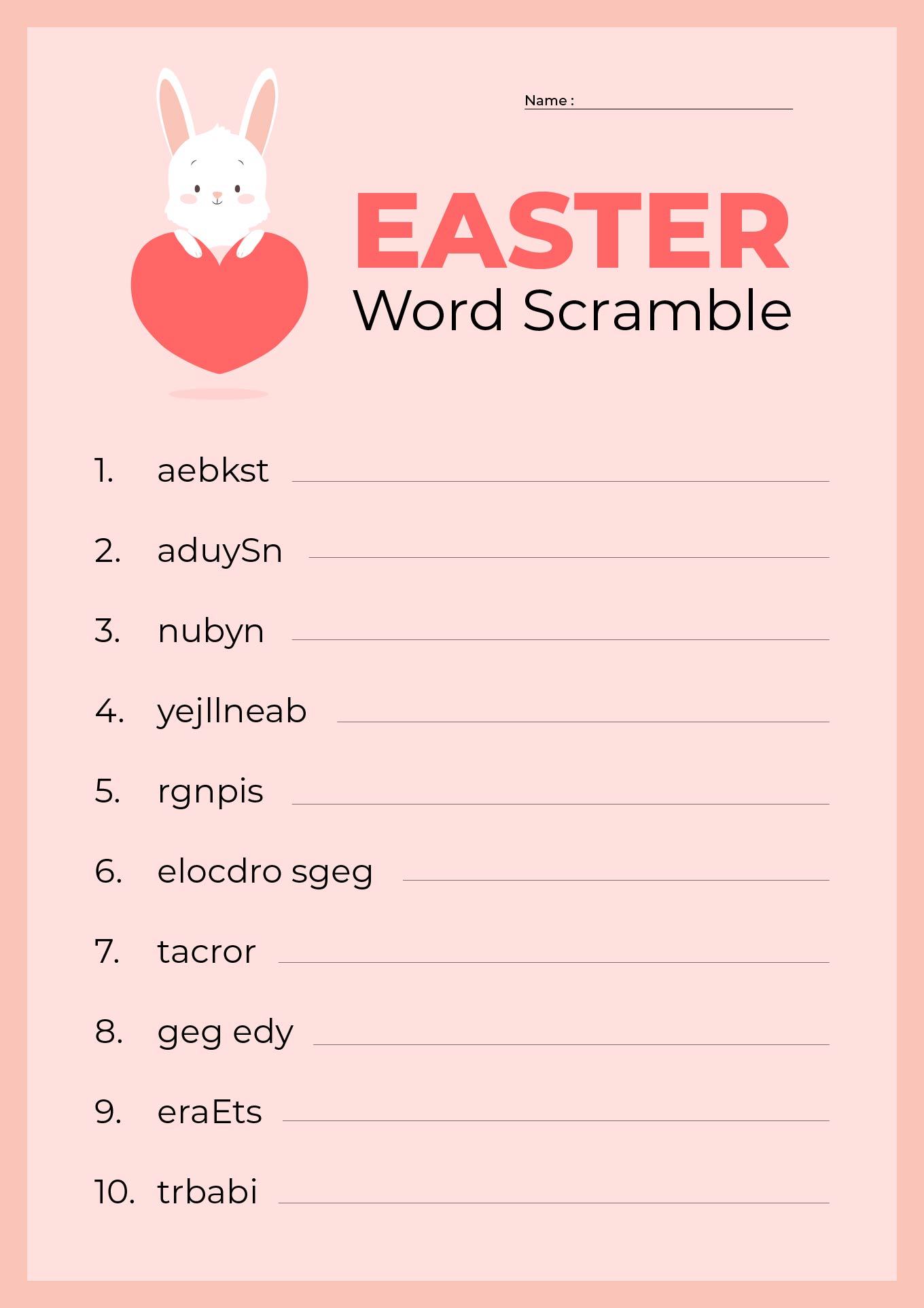 Easter Word Scramble Printable
