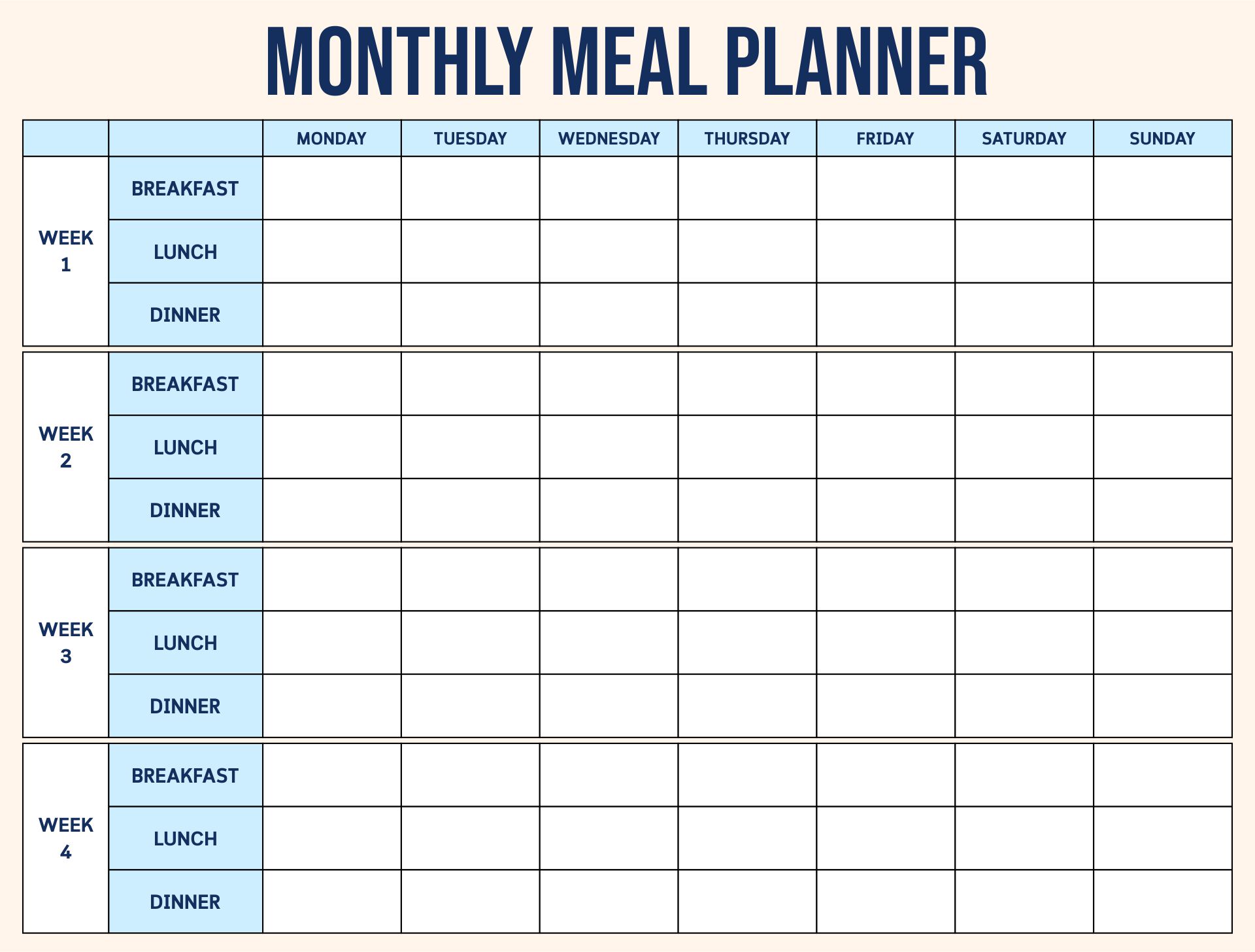 Free Printable Weekly Meal Planner Sheets