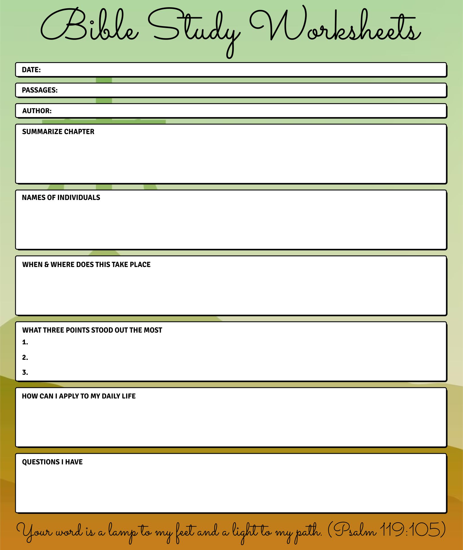  Bible Study Printable Worksheets