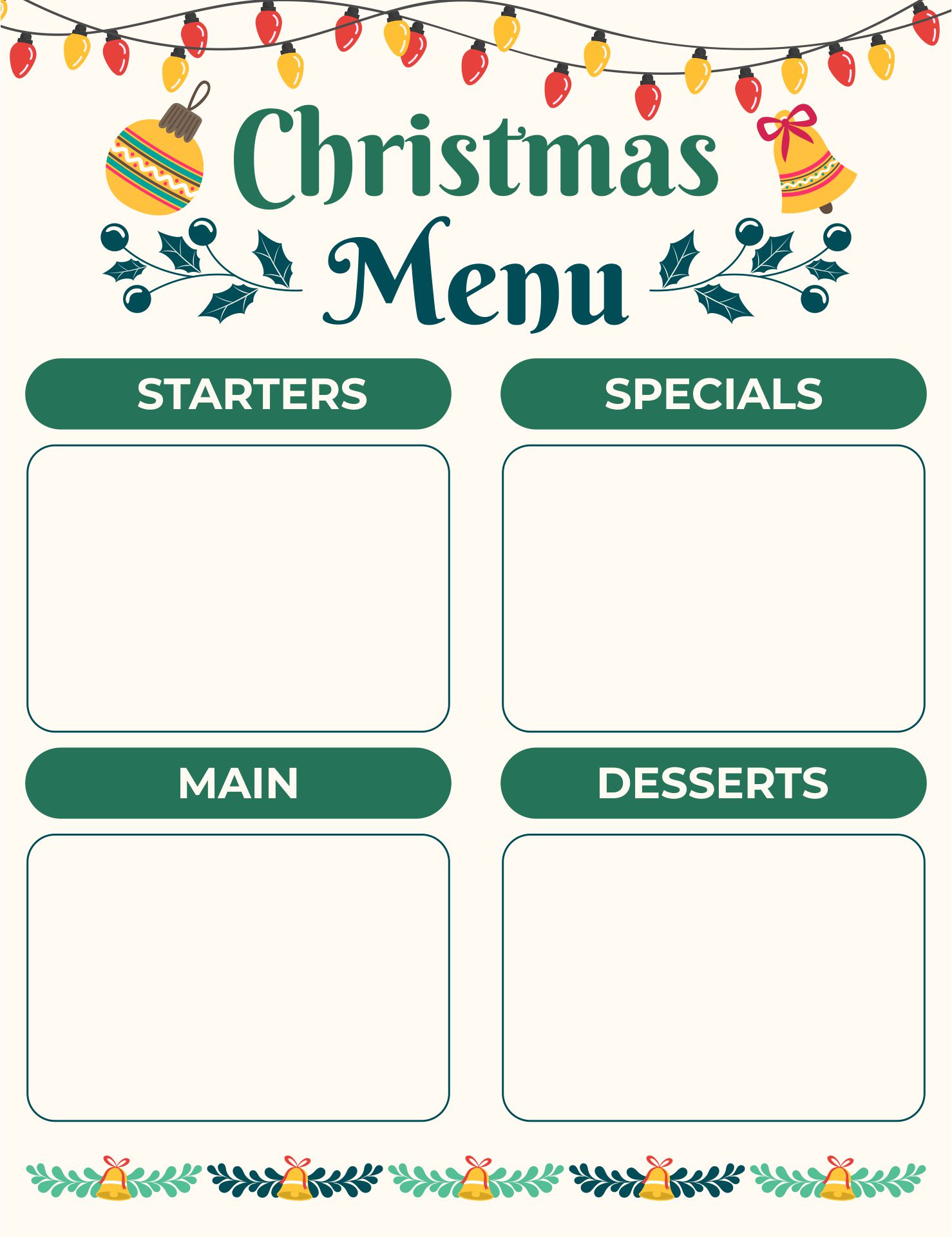 Christmas Dinner Menu Printable