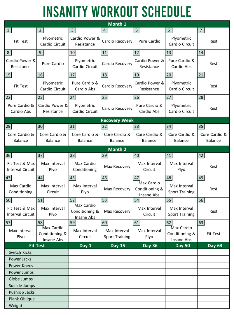 Printable Insanity Workout Schedule