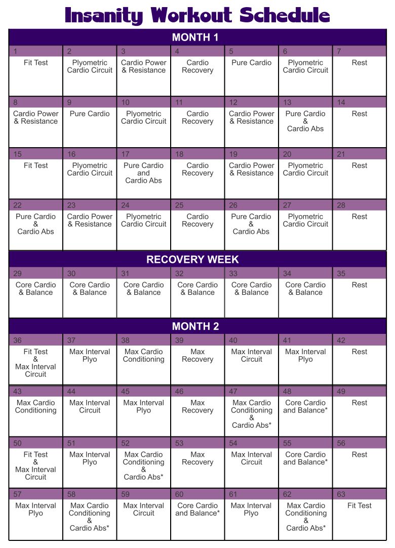 Insanity Workout Schedule Printable