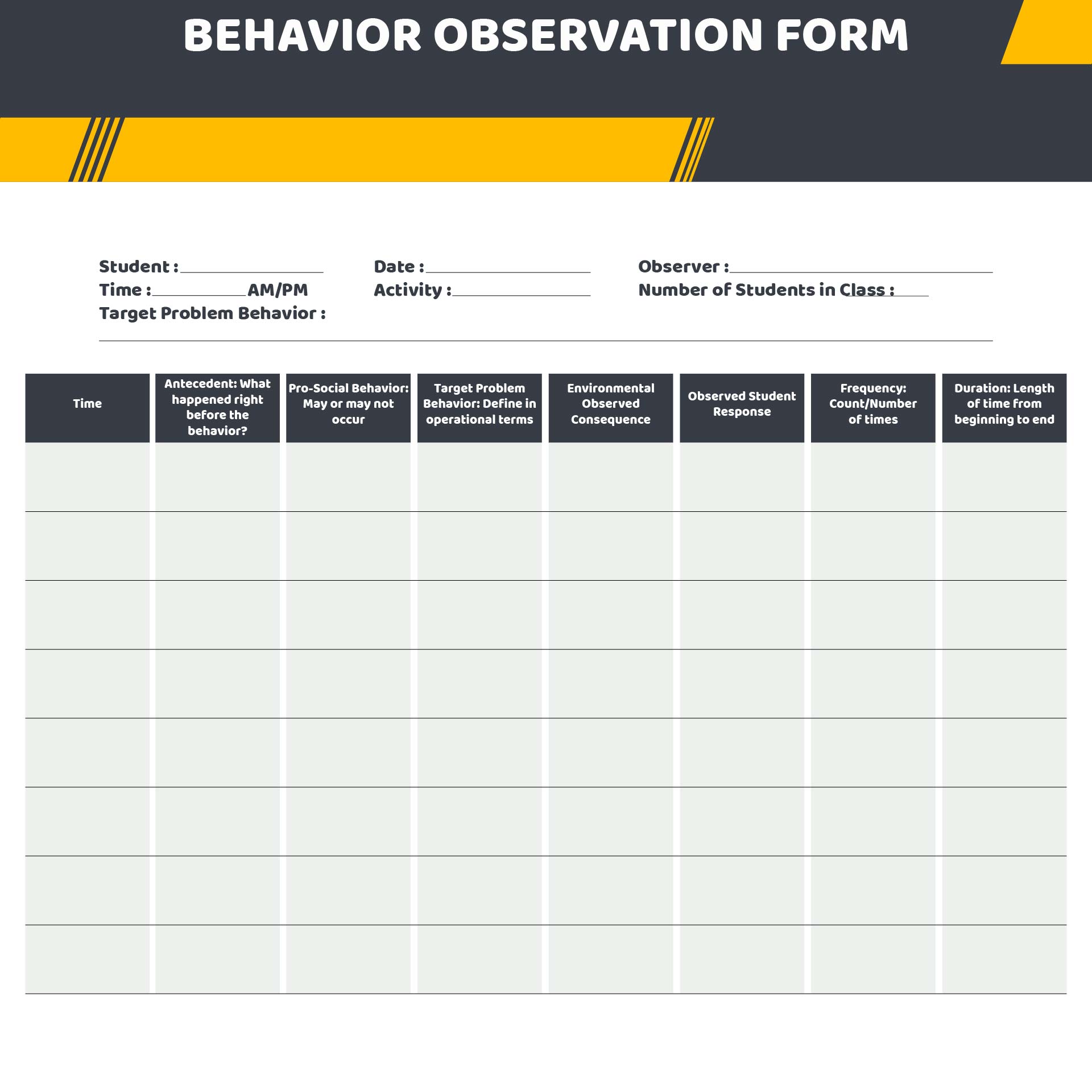 Printable Behavior Observation Forms