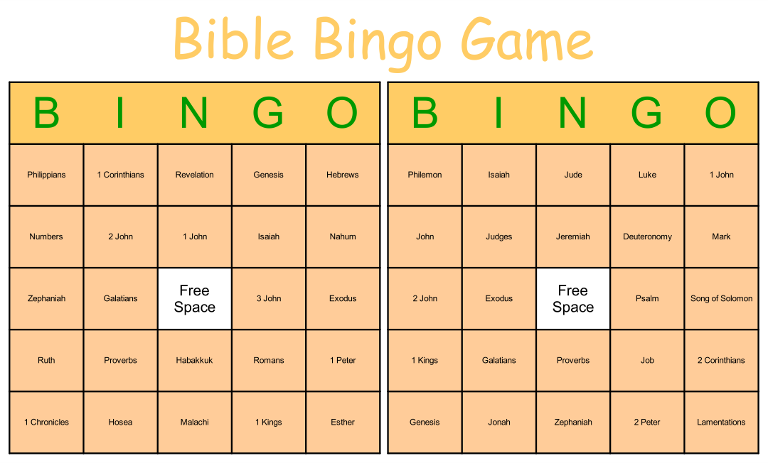 Printable Bible Bingo Game Cards