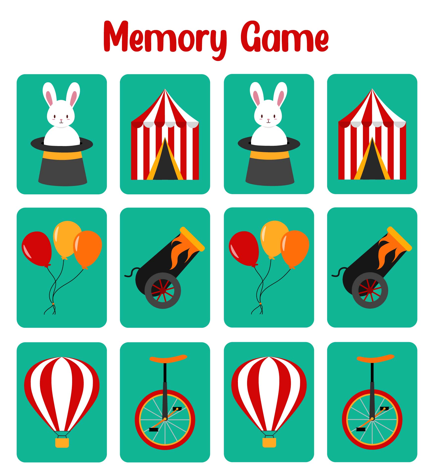 Printable Circus Memory Game
