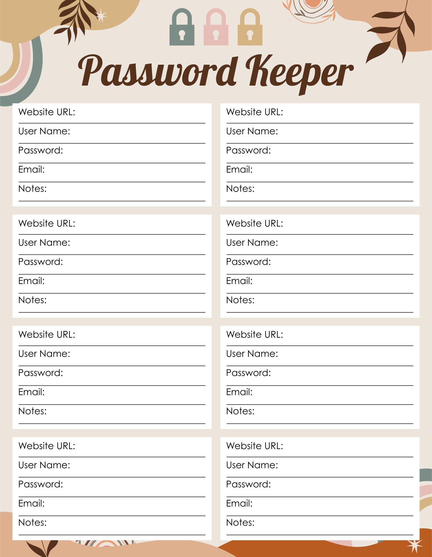 Printable Password List Template