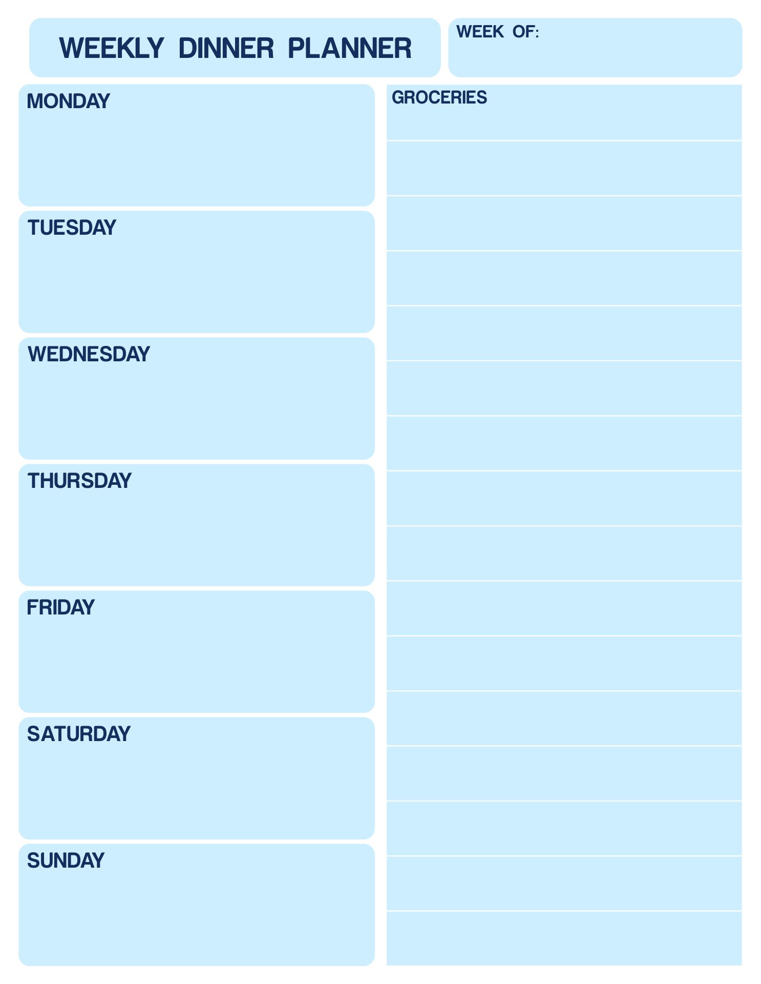 Dinner Menu Planning Template from www.printablee.com