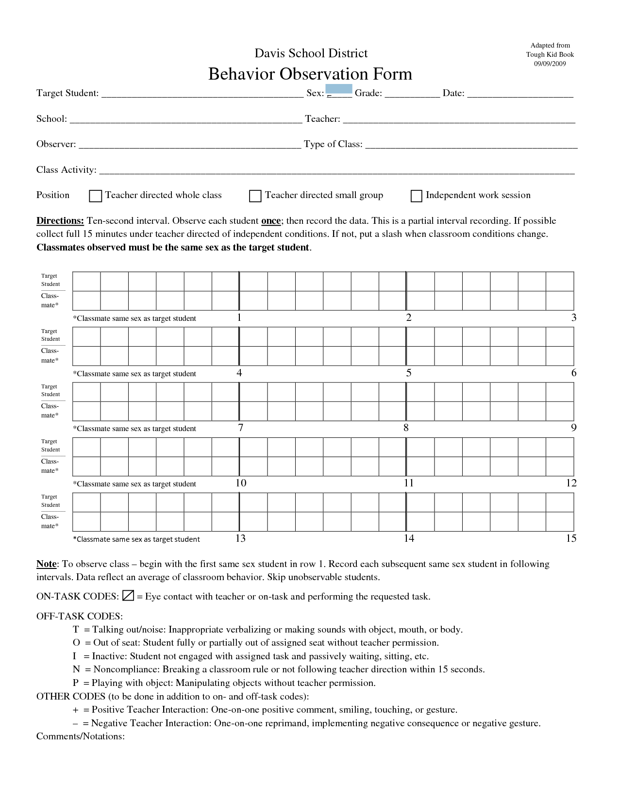 presentation observation form