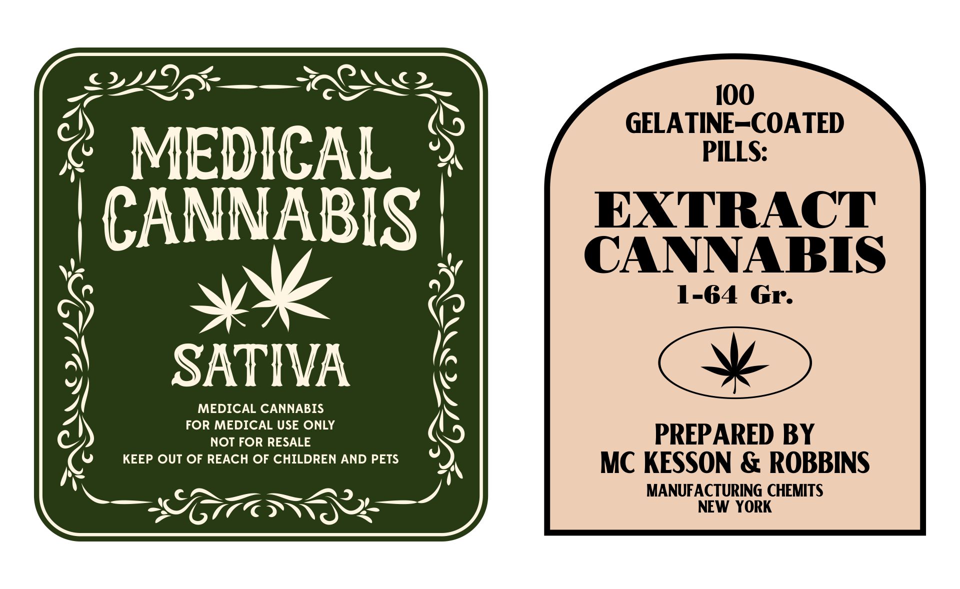 Antique Cannabis Bottle Labels Medicine
