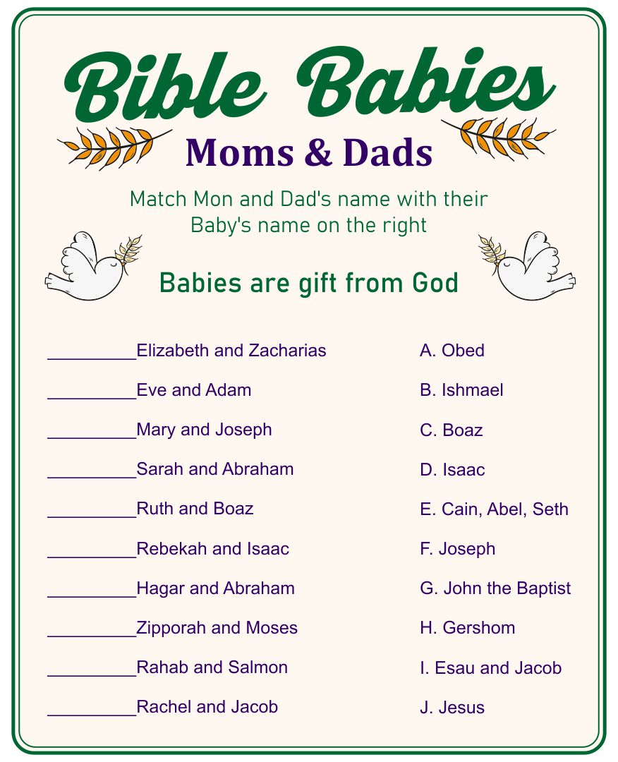 Bible Babies Moms and Dads Game