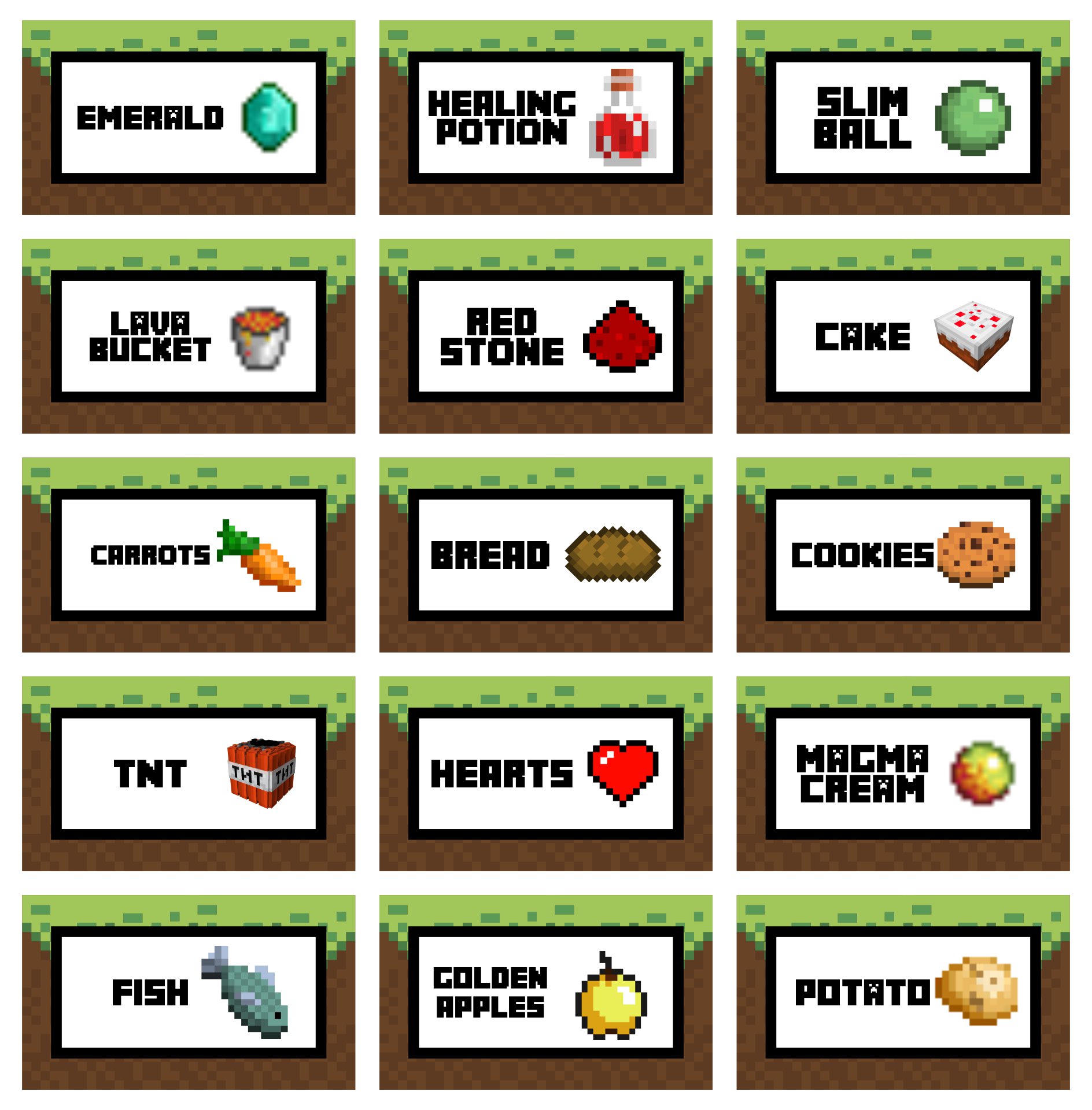 Minecraft Food Tent Cards