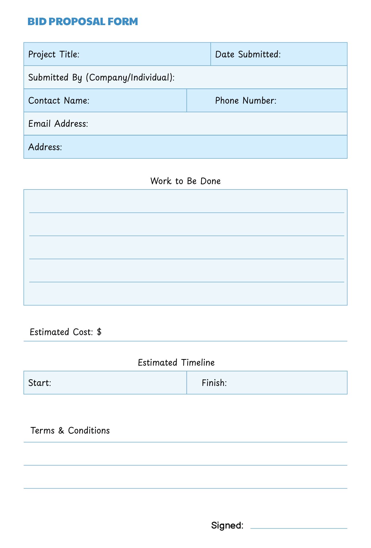 Free Printable Bid Proposal Forms 7 Free Contractor Proposal Template