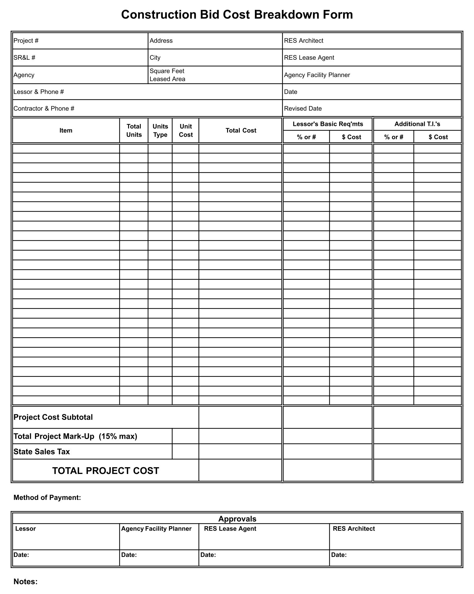 Construction Bid Sheet Template from www.printablee.com