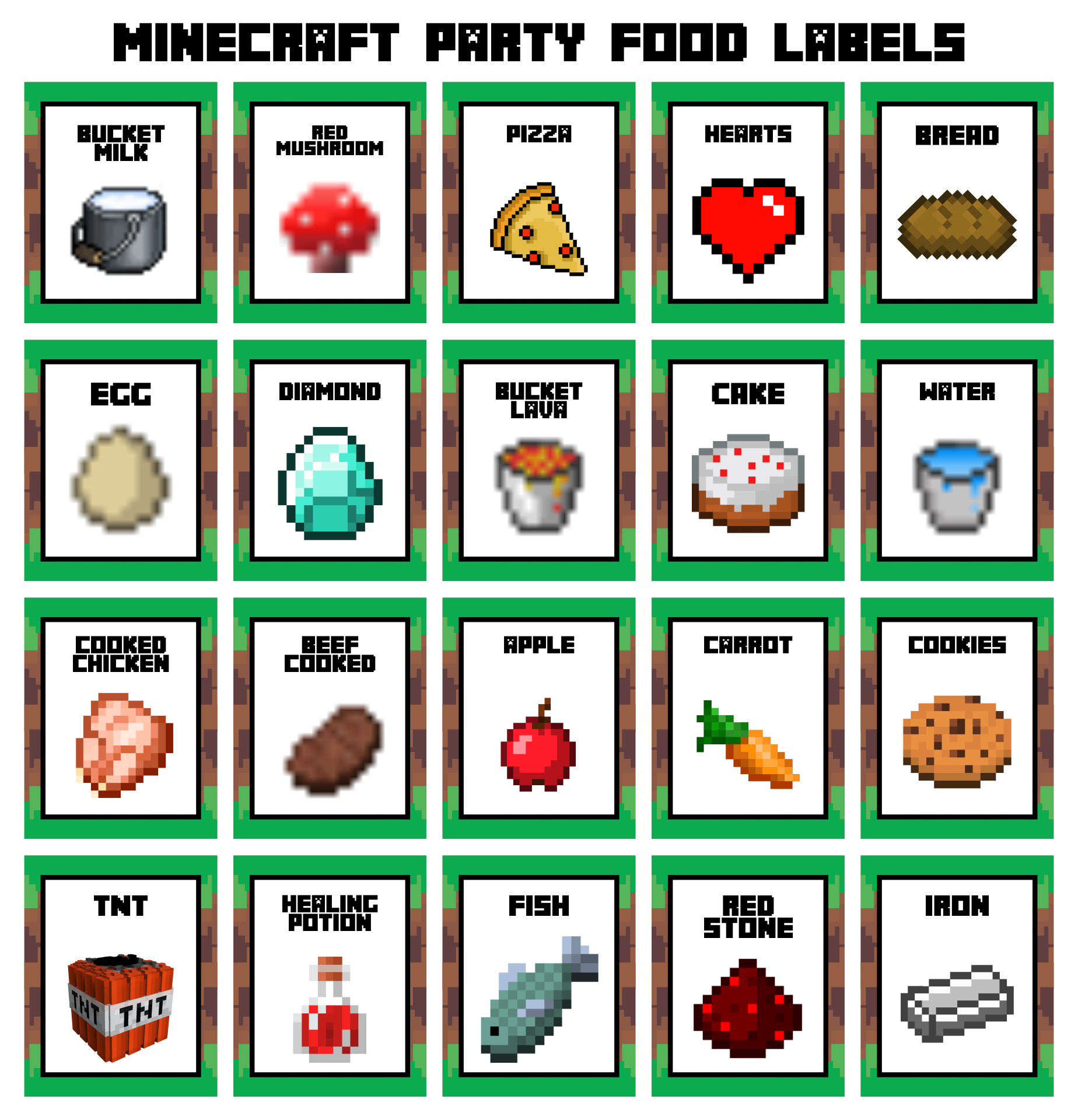 Printable Minecraft Party Food Labels