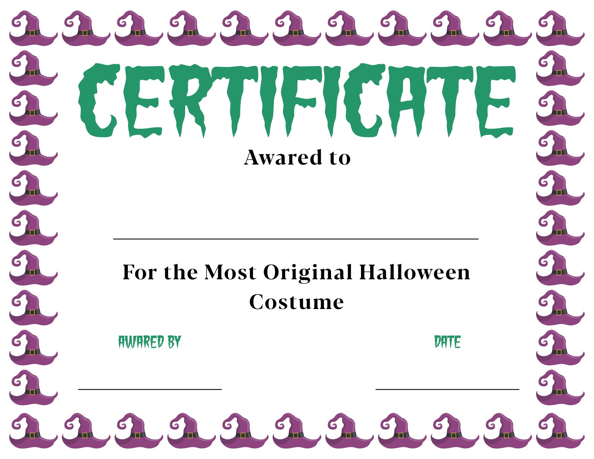 Halloween Best Costume Award Printable Certificates