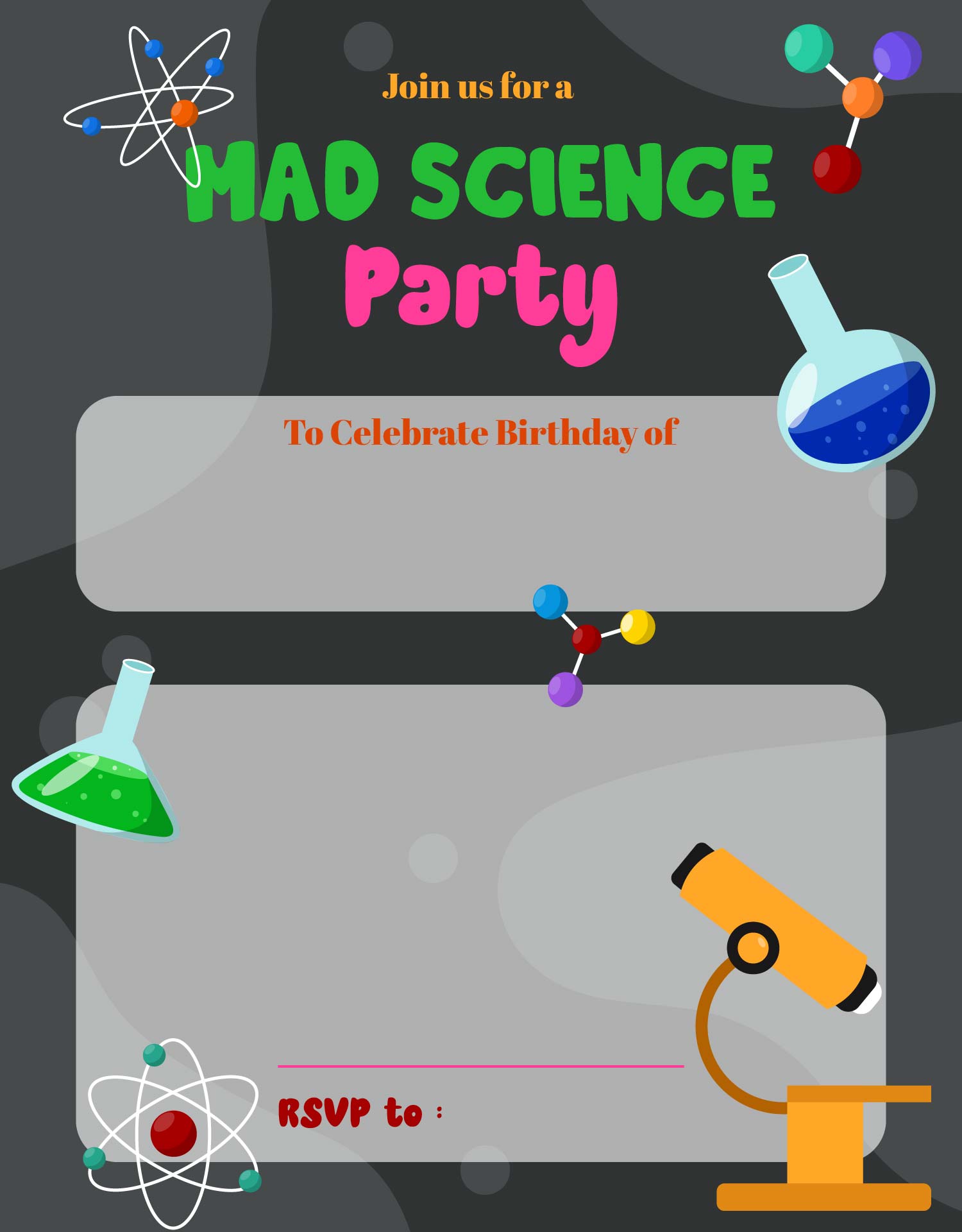 Mad Scientist Themed Birthday Party Invitations
