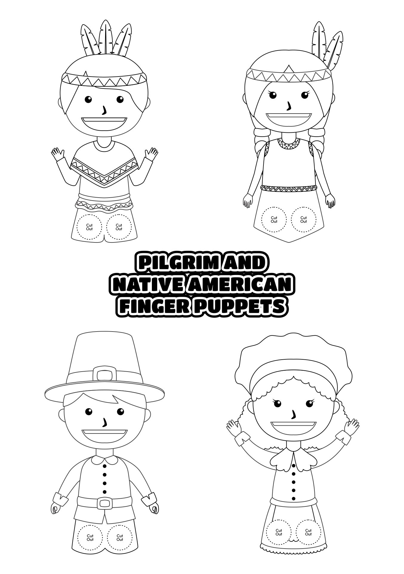 Pilgrim and Native American Puppets