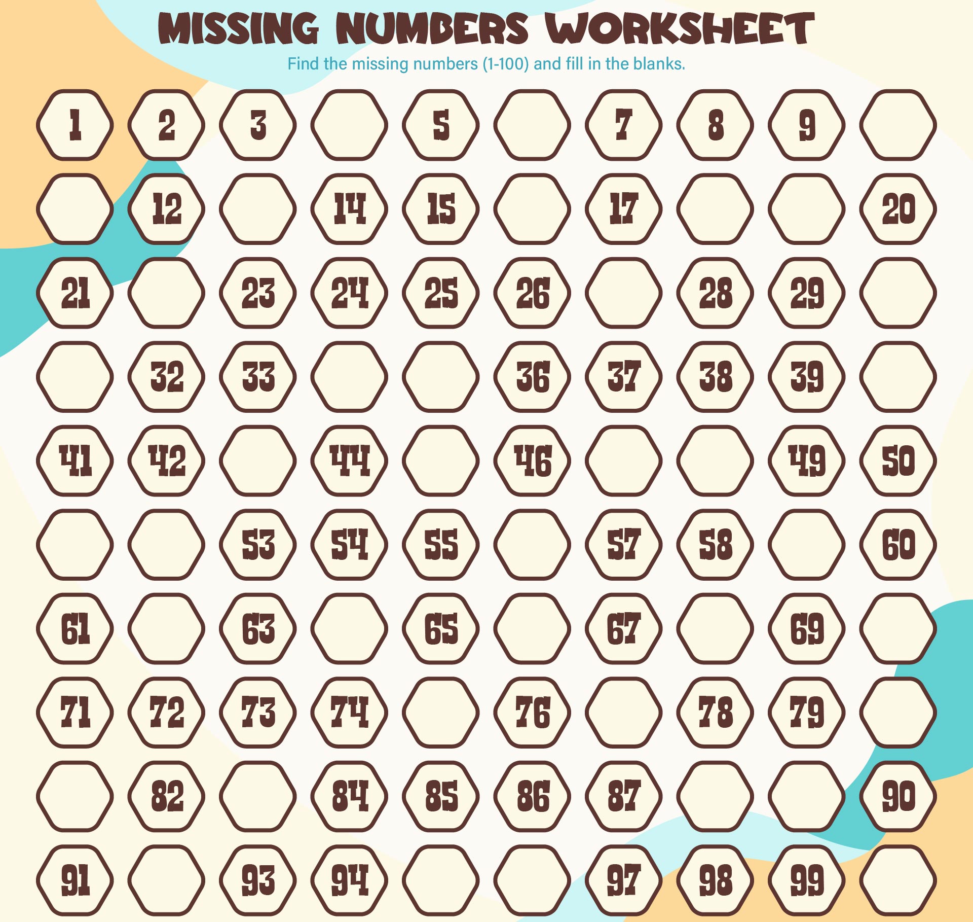 Printable 100 Chart Missing Numbers