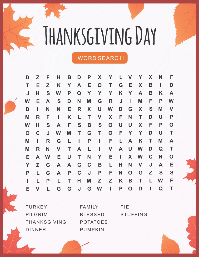 Thanksgiving Printable Word Searches 2nd Grade