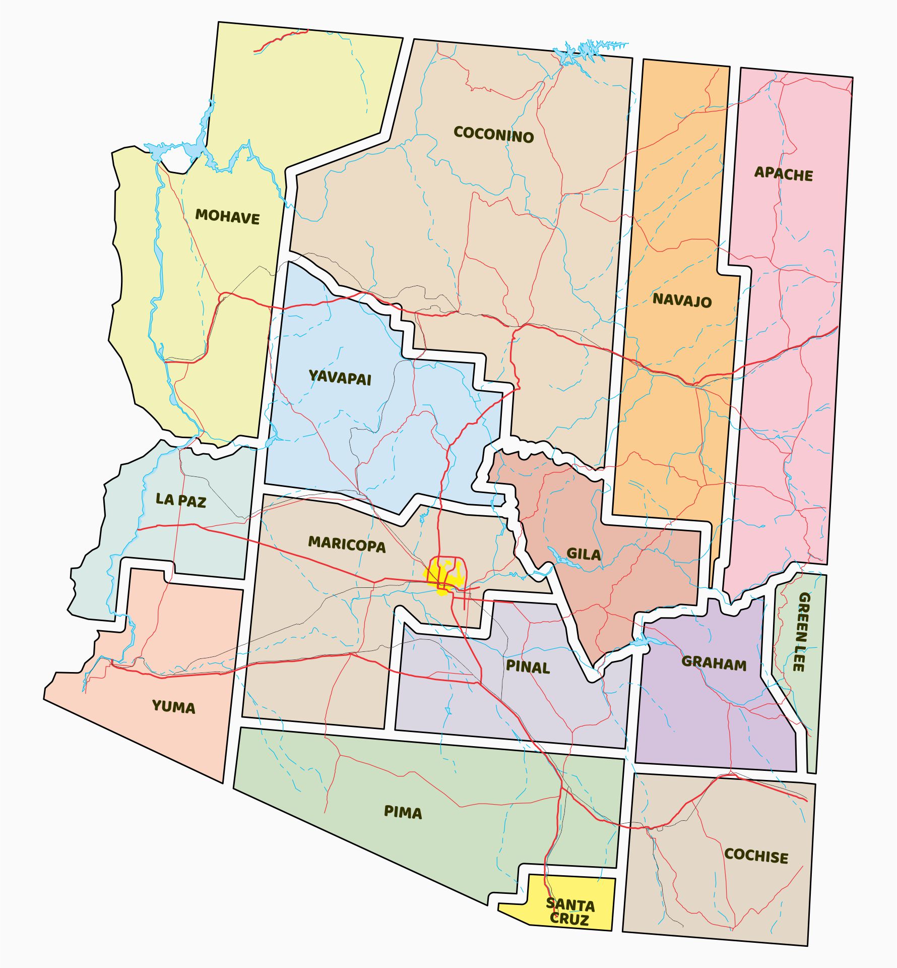 Arizona Road Map with Cities