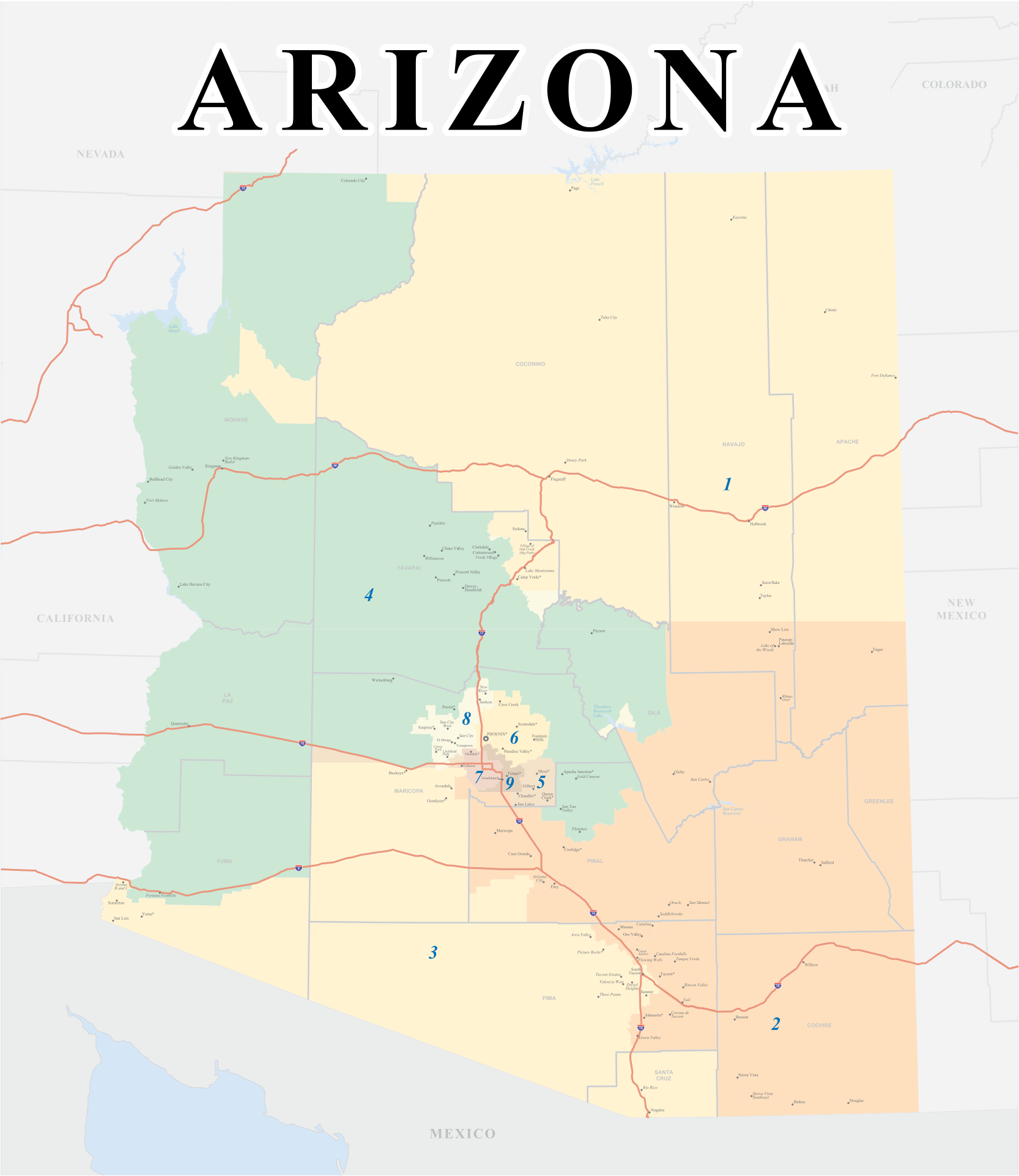 Arizona Road Map with Cities