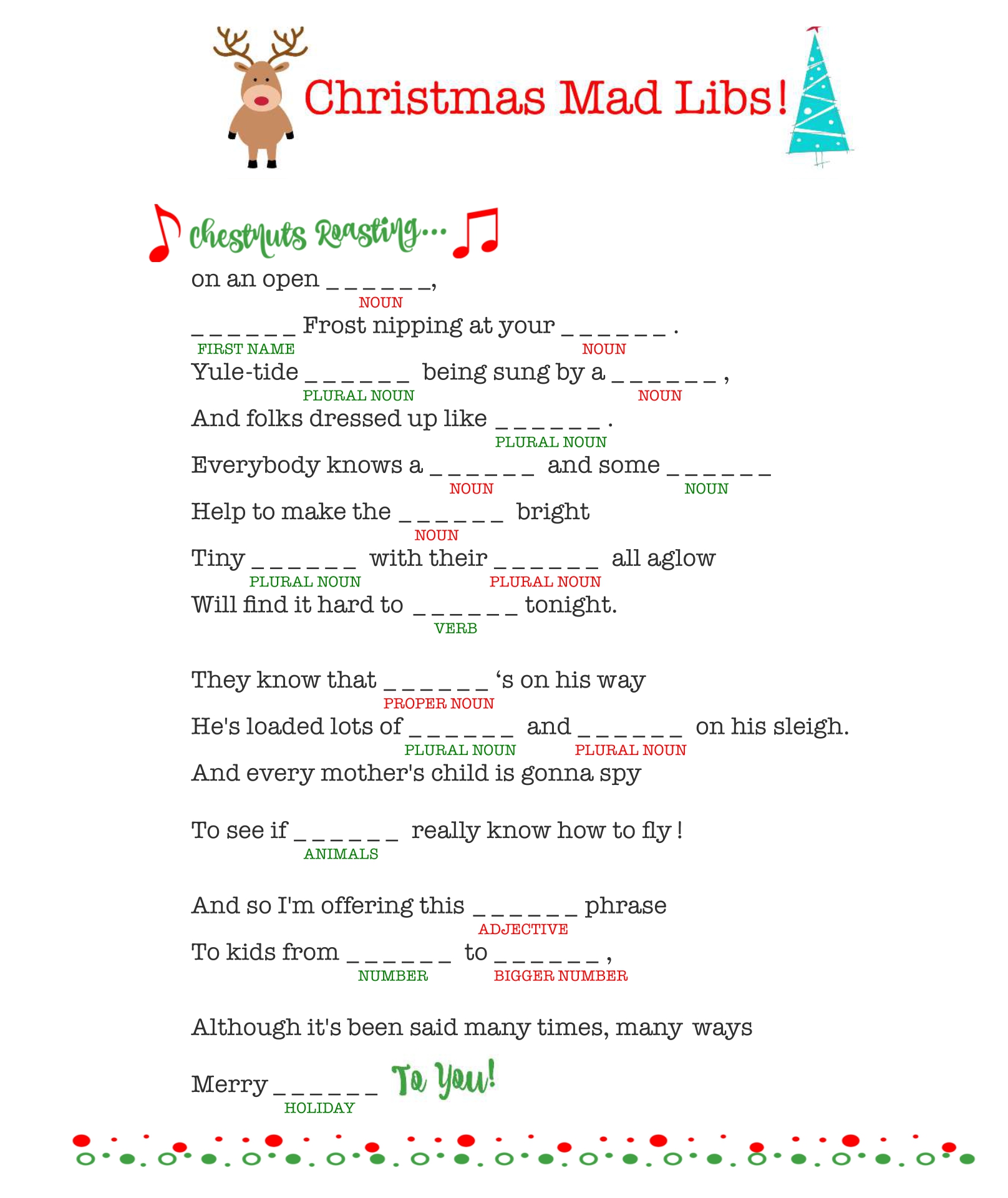 Printable Christmas Carol Mad Libs