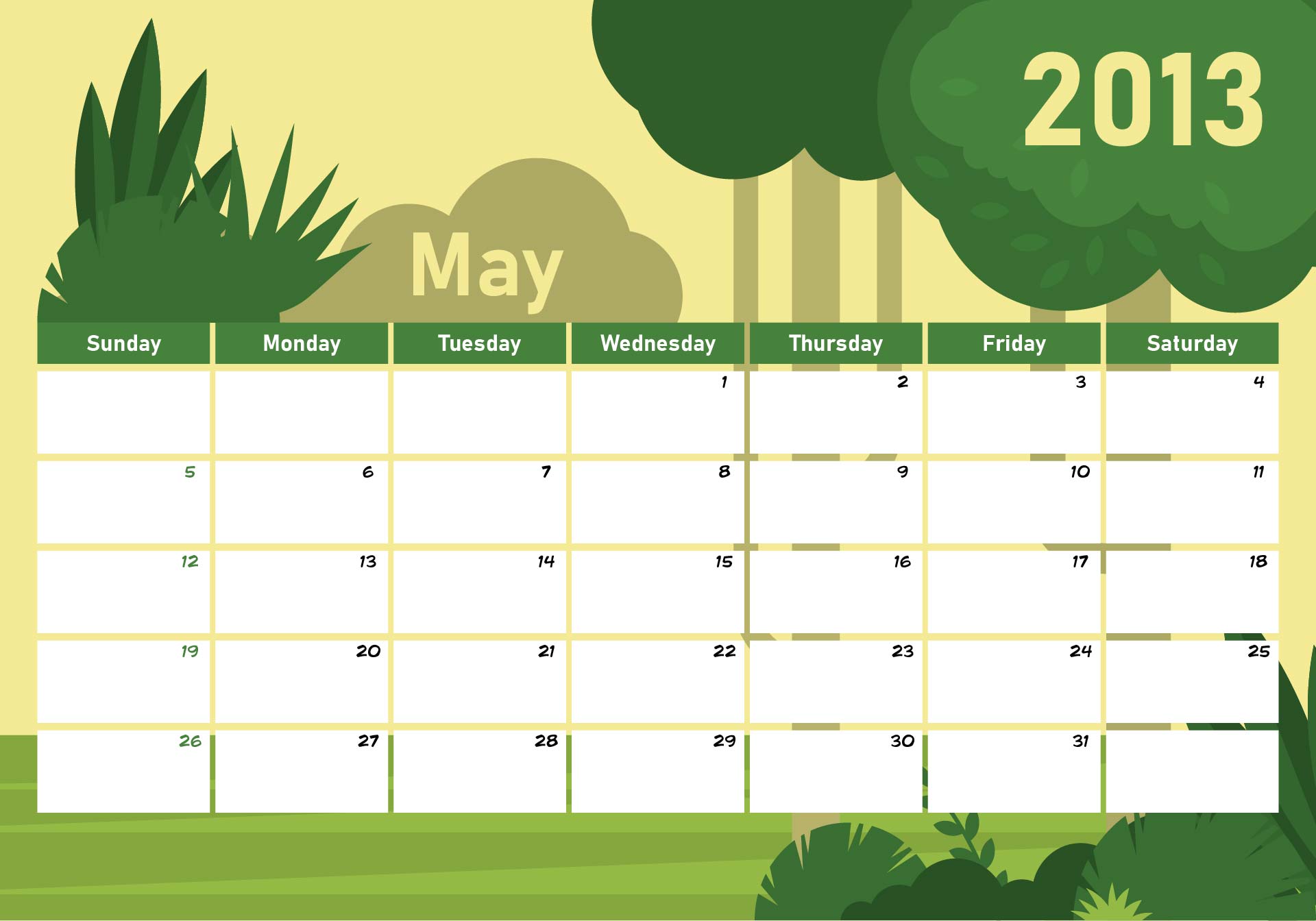 Cute May 2013 Calendar Printable