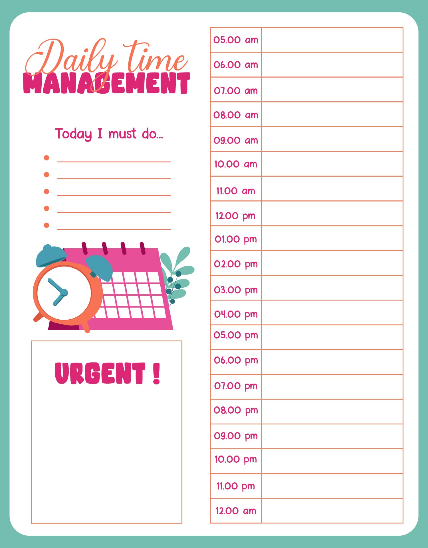 Daily Time Management Worksheet