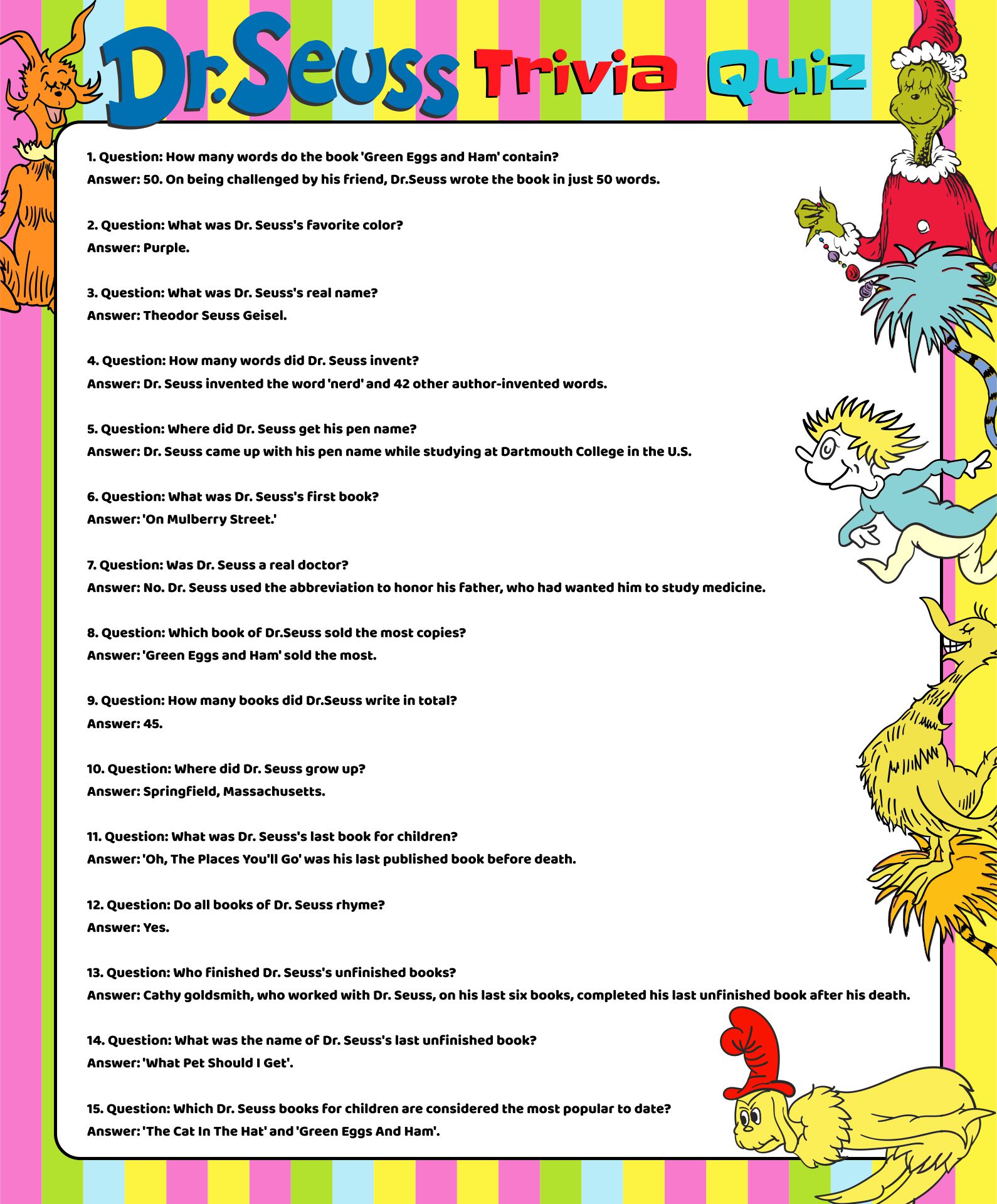 Dr. Seuss Baby Shower Game