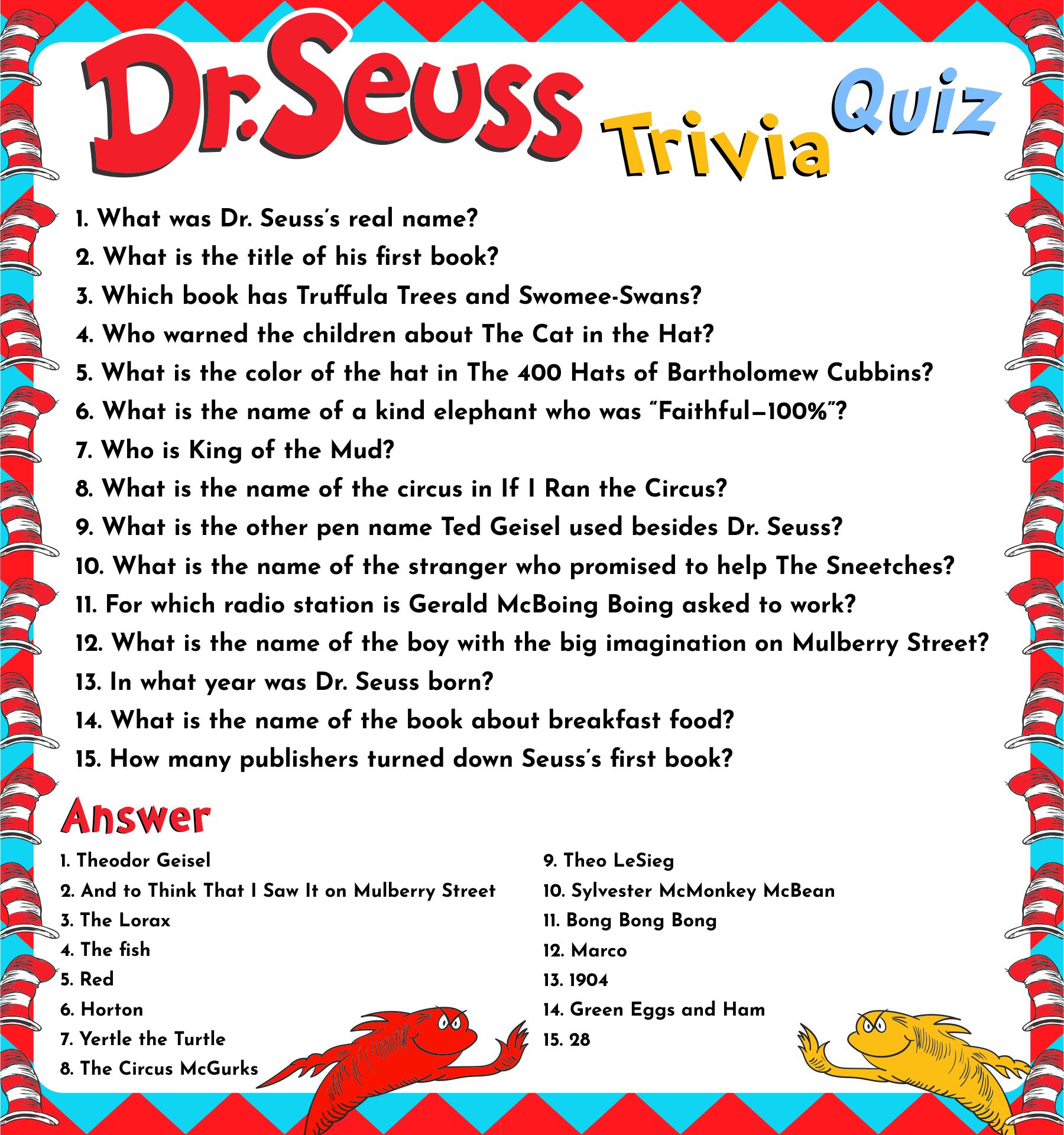 Printable Dr. Seuss Trivia