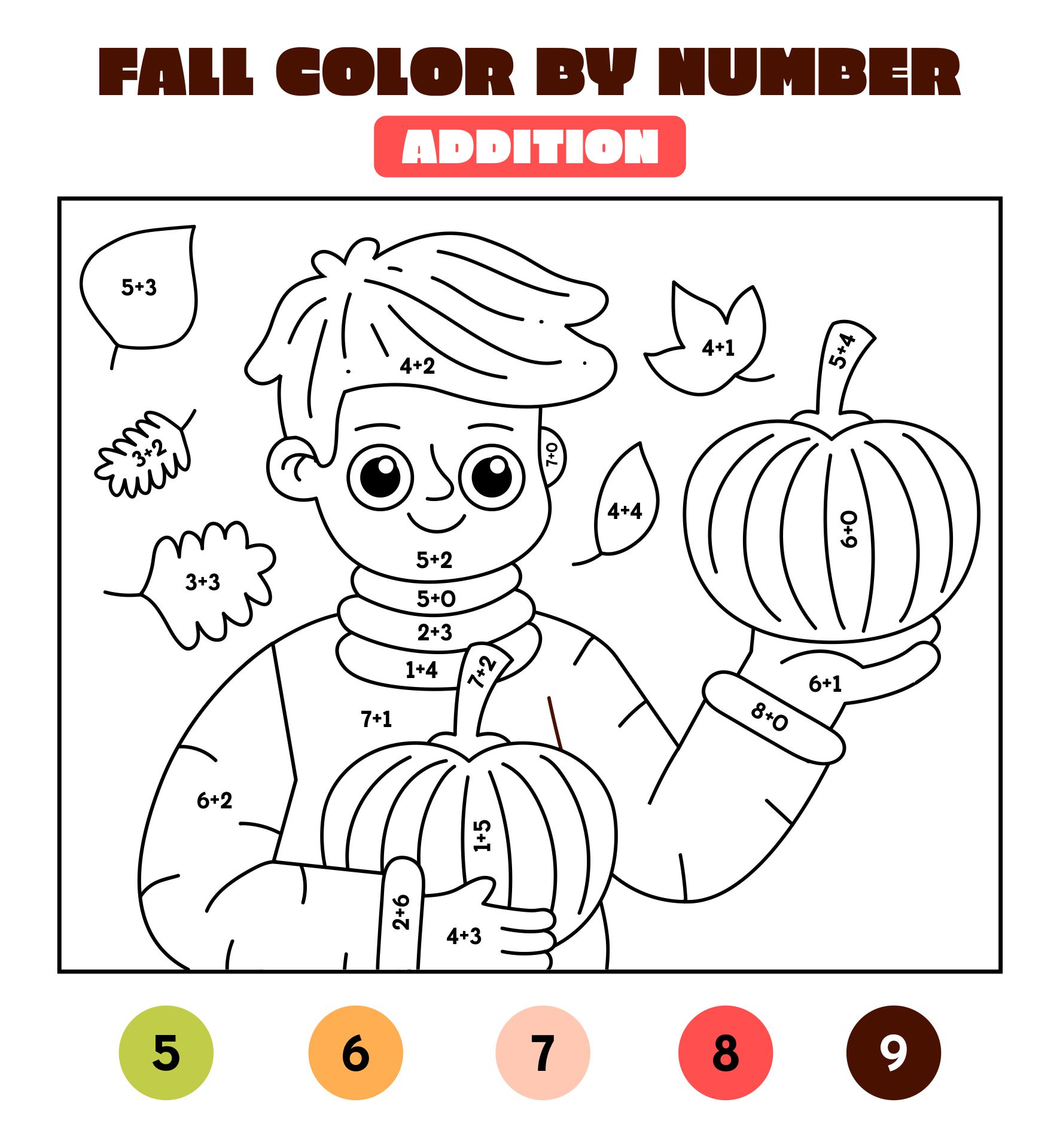 First Grade Fall Math Coloring Worksheets