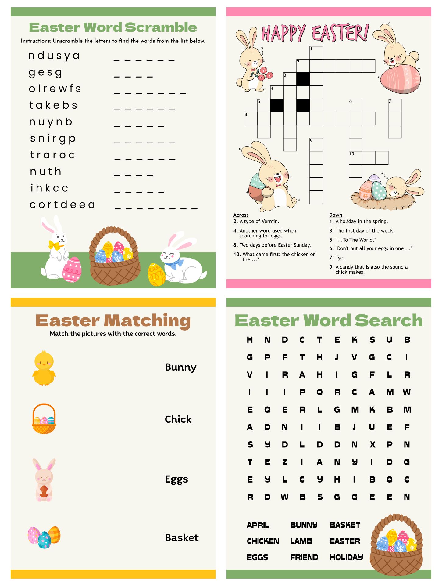 Easter Activity Sheets for Kids