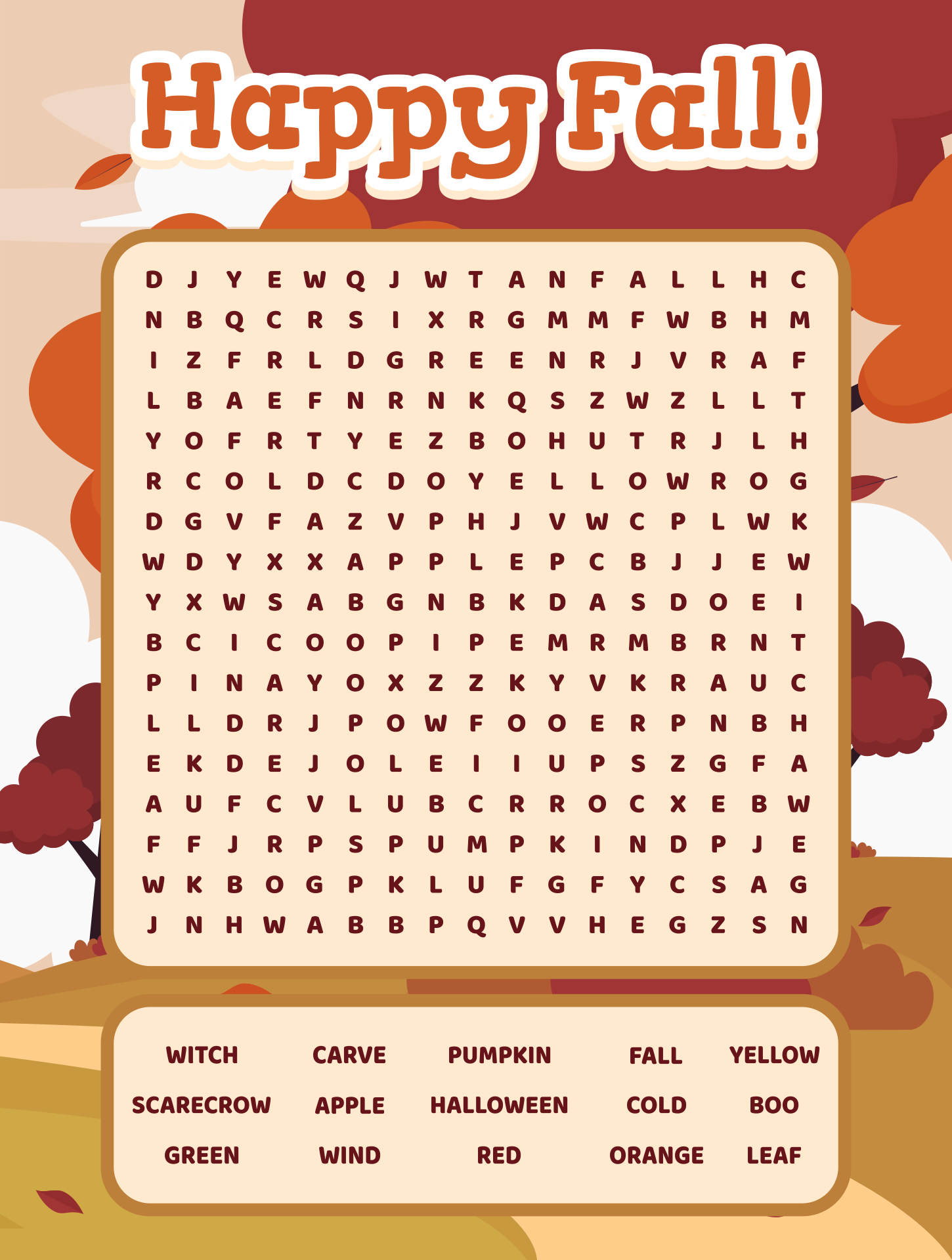 Printable Fall Word Search Puzzles