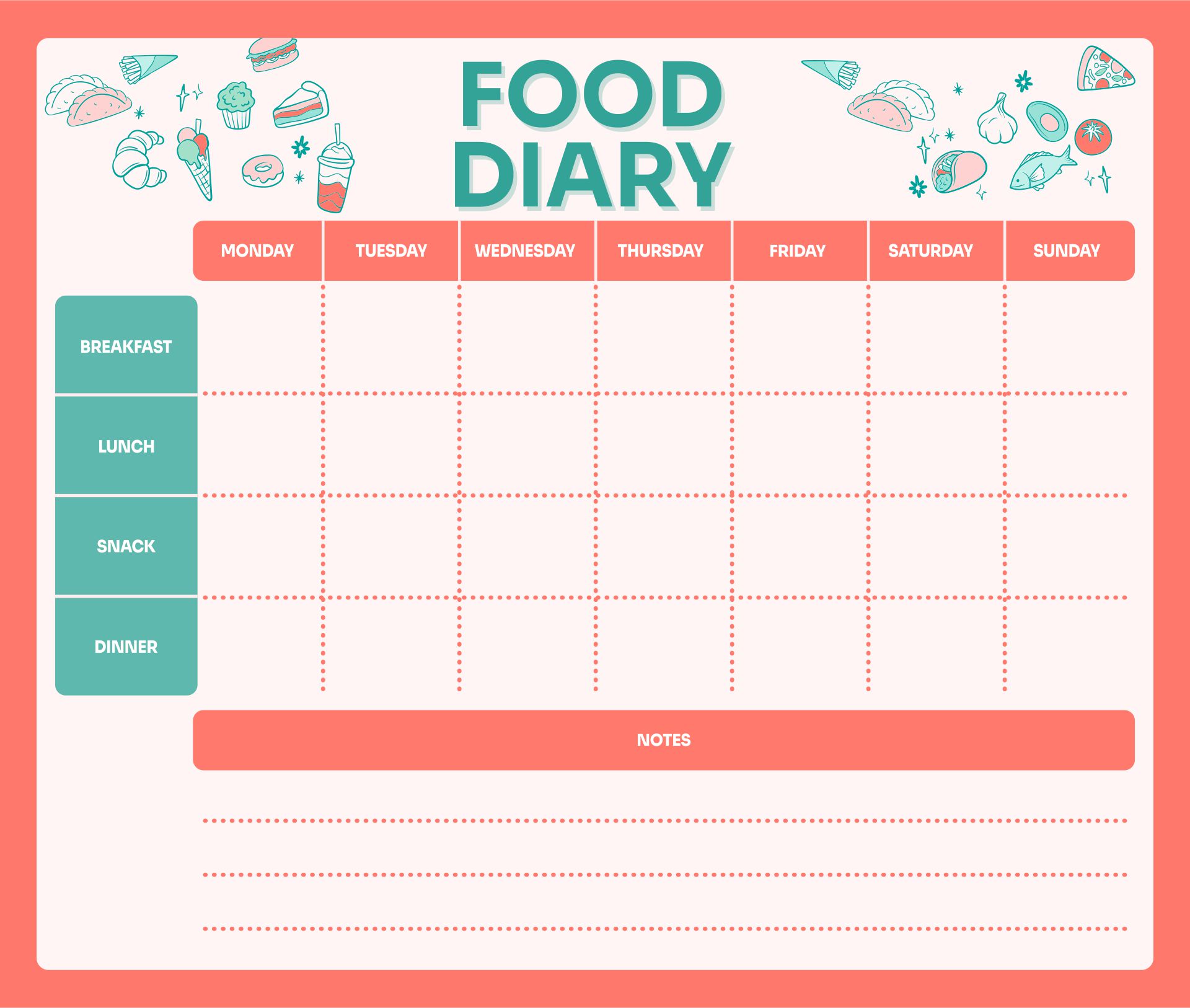 Printable Food Diary Sheets