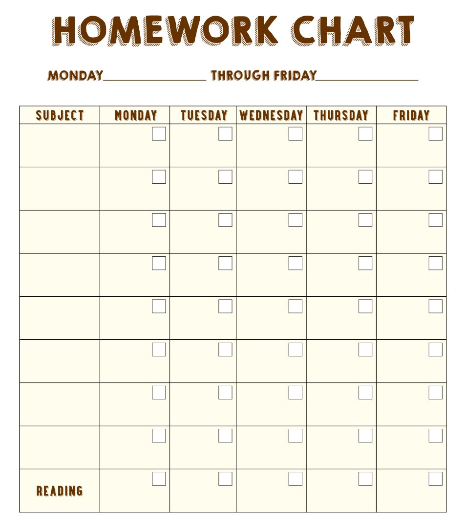 Printable Homework Charts
